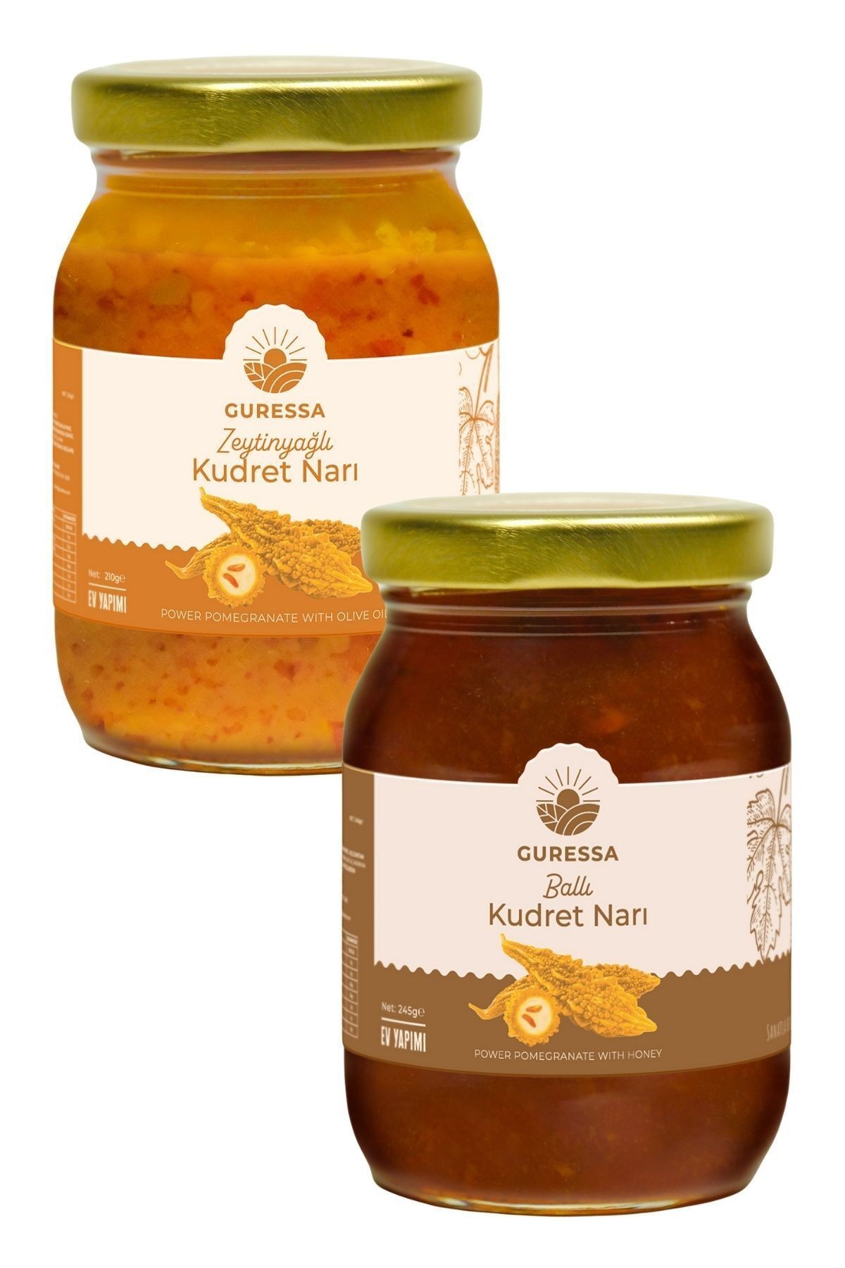 Güçlü İkili Zeytinyağlı Kudret Narı 210 Gr ve Ballı Kudret Narı 245 Gr (Butik Üretim)