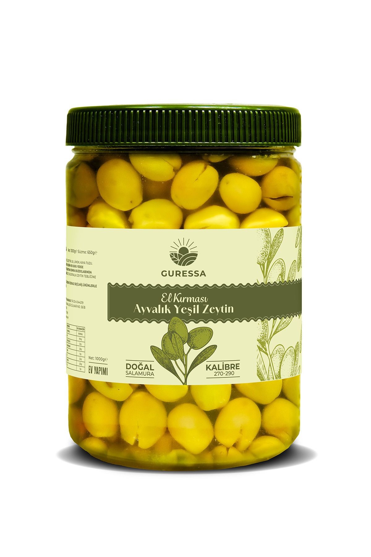 Ayvalık El Kırması Yeşil Zeytin 1000Gr (Yeni Sezon Doğal Salamura)