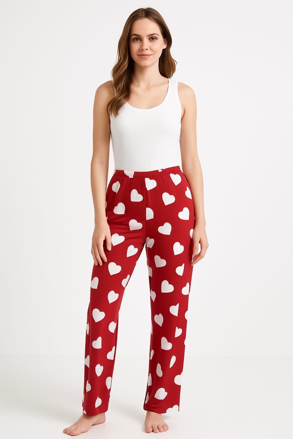 Kadın Büyük Beden Desenli Milan Kumaş Pijama Altı - Kırmızı