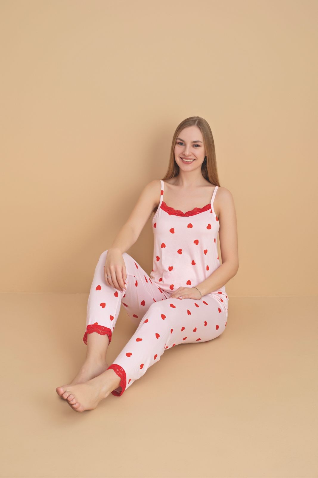 Kadın Milan Kumaş İp Askılı Pijama Takımı - Açık Pembe