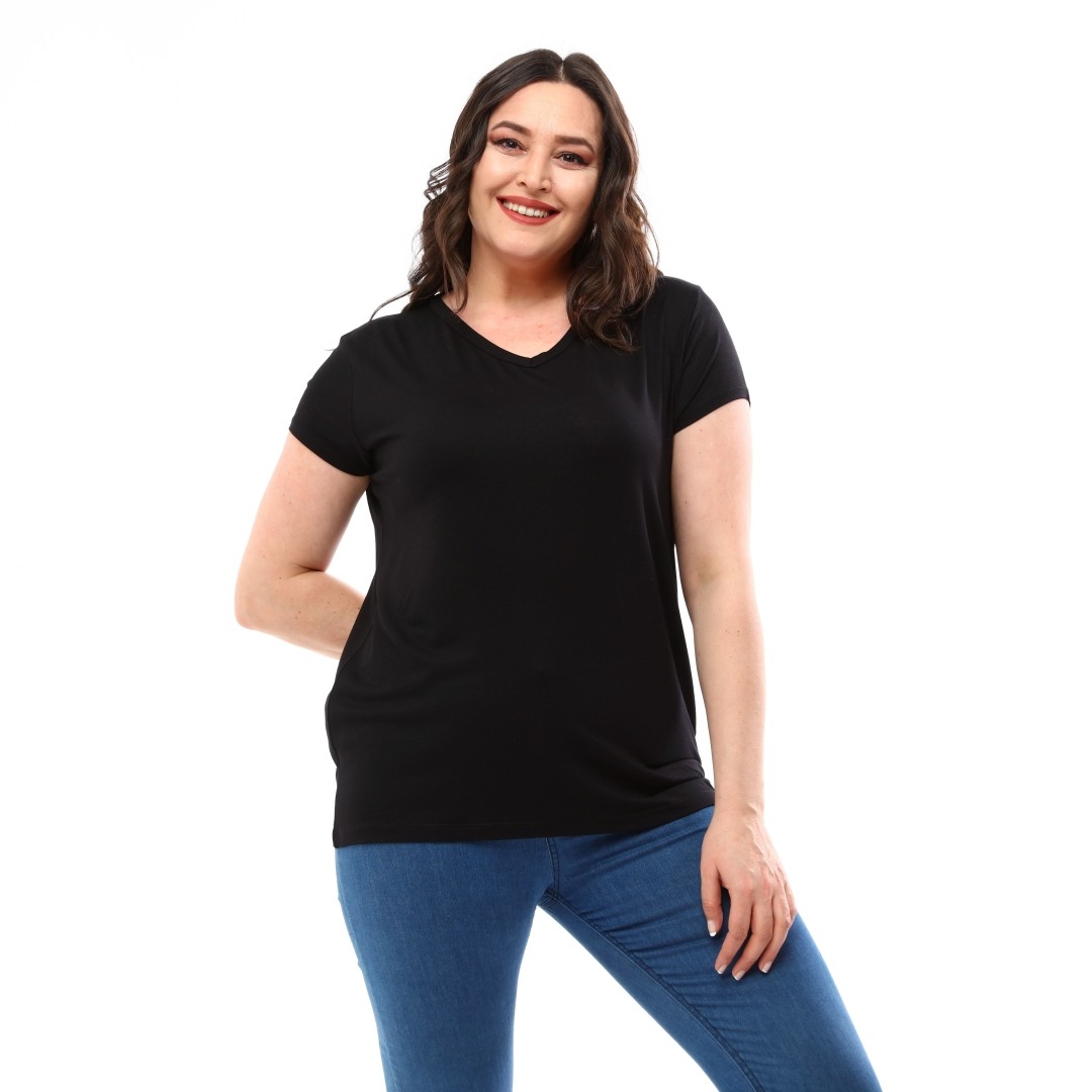 Kadın Büyük Beden V Yaka Basic Viskon T-Shirt - Temporium