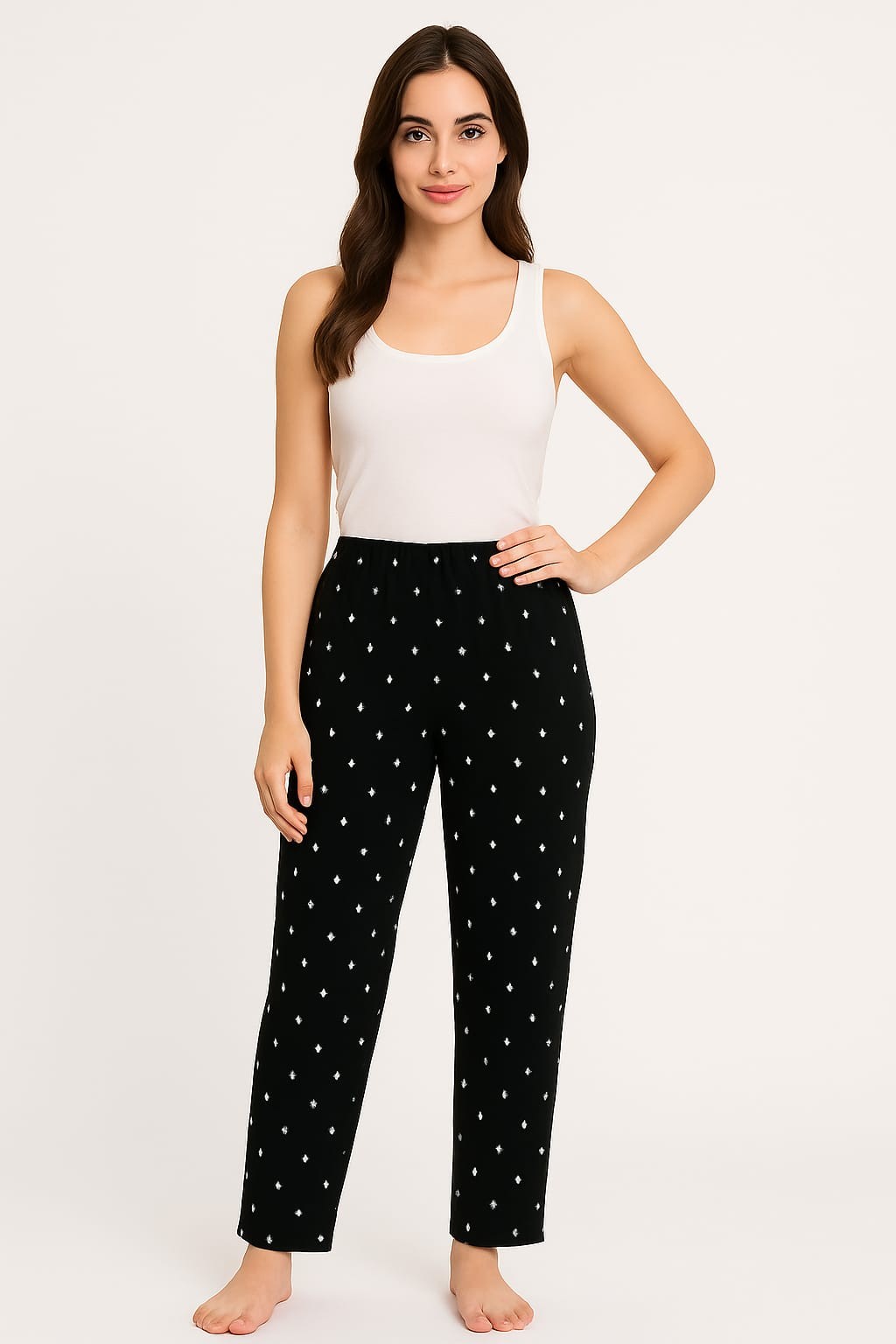 Kadın Büyük Beden Desenli Milan Kumaş Pijama Altı - Siyah