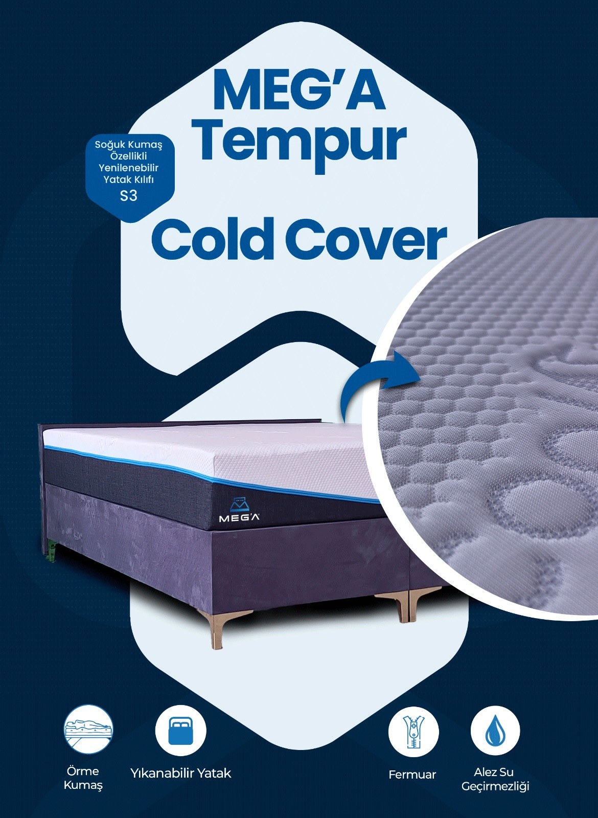 Meg'a Tempur Cold Cover Yatak Pedi&şiltesi Fermuarlı Yıkanabilir Yatak Kılıfı