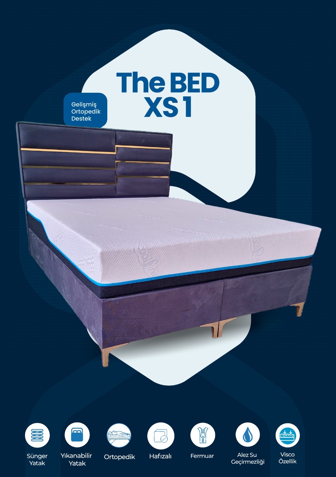  Meg'a The Bed XS1 Yaysız Sünger Yatak Fermuarlı Yıkanabilir Kılıflı Ortopedik Visco Yatak