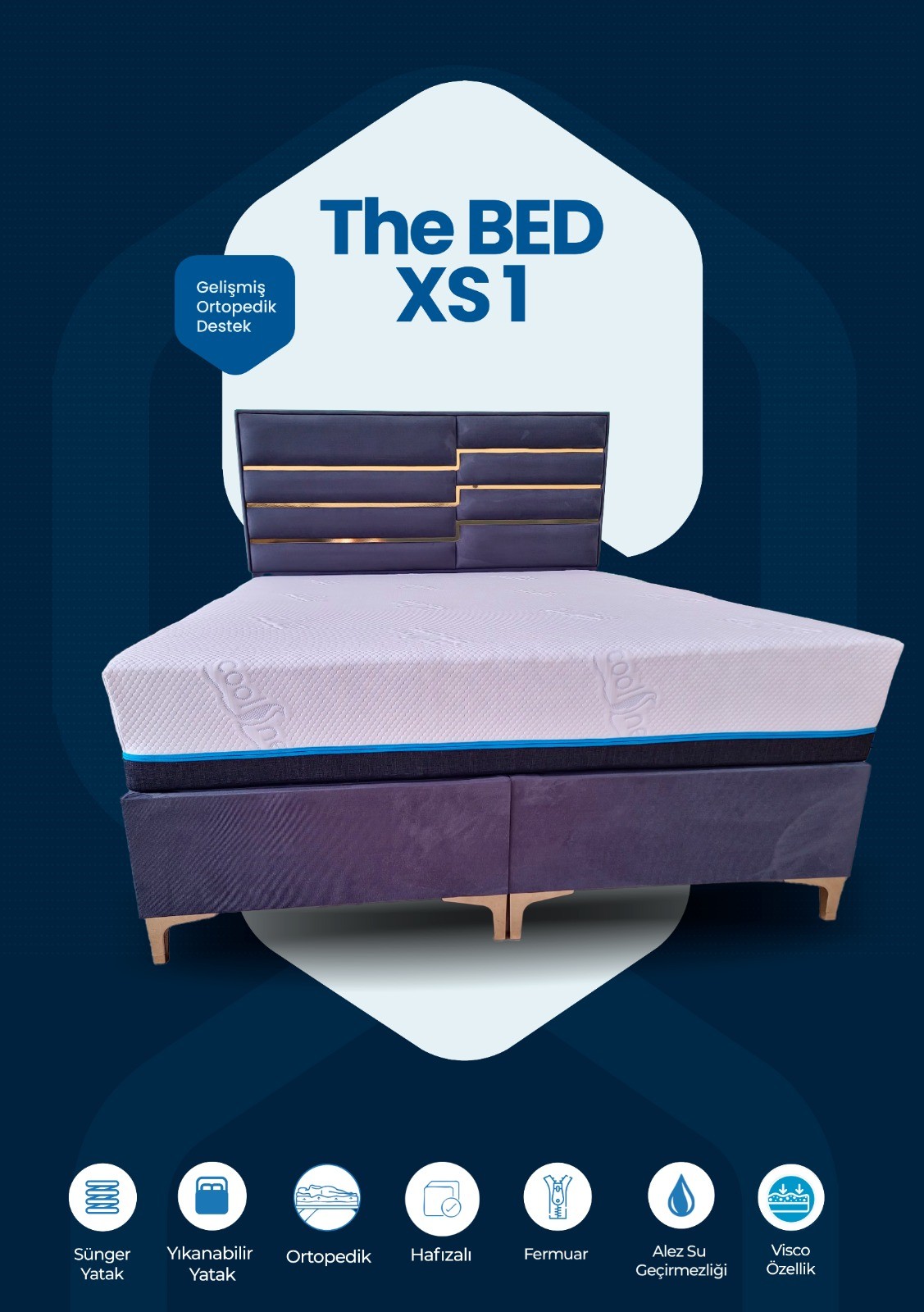  Meg'a The Bed XS1 Yaysız Sünger Yatak Fermuarlı Yıkanabilir Kılıflı Ortopedik Visco Yatak image
