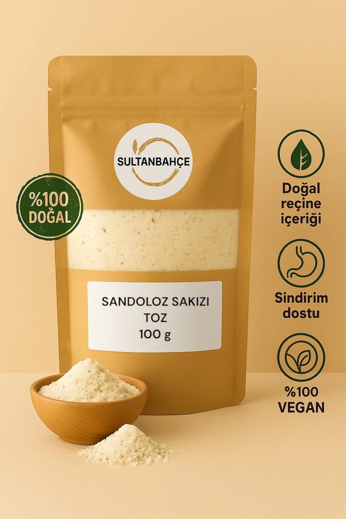 Doğal Sandaloz Sakızı Toz 100 gr | Öğütülmüş - Elma Sirkesi Ile Kullanıma Uygun - Zayıflamaya Destek