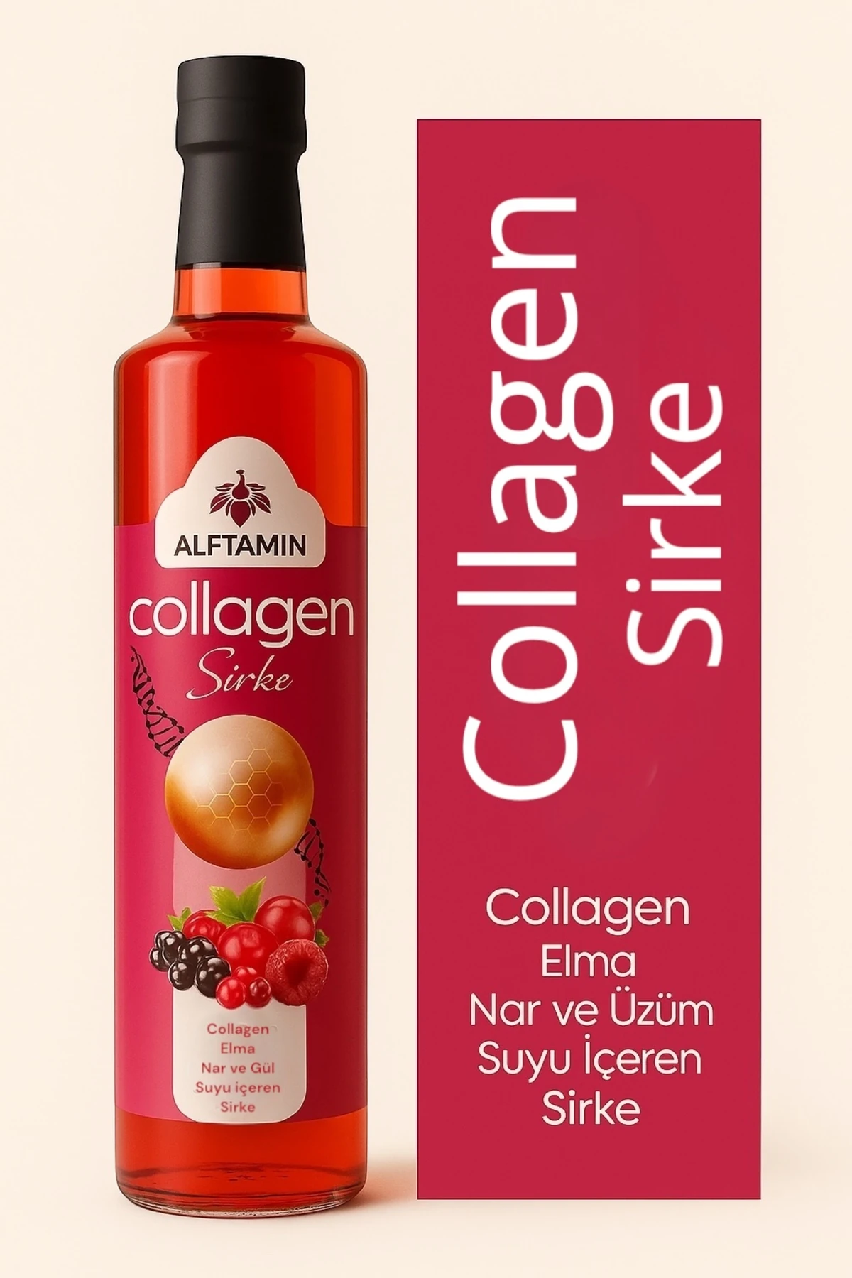 Kolajen Sirkesi | Elma, Nar, Üzüm Suyu İçeren Fermente ve Cilt Destekleyici Takviye