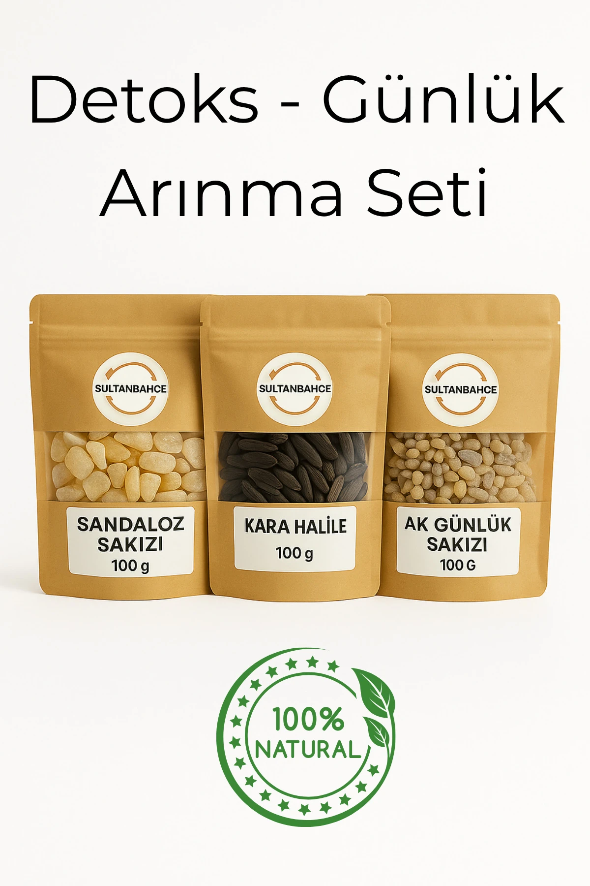 Sandaloz Sakızı - Ak günlük - Kara Halile - Detoks, Günlük Arınma Seti - 3x100 gr.
