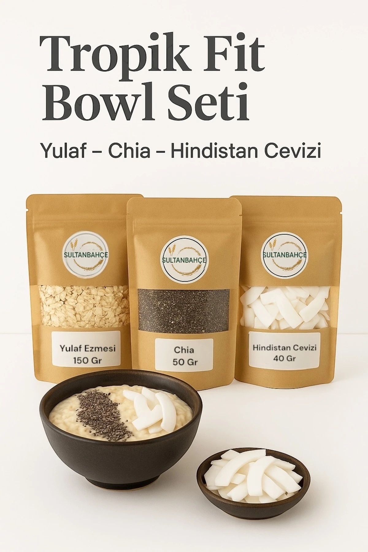Chia ( Çiya ) Tohumlu Tropik Fit Bowl Seti | Yulaf - Hindistan Cevizi Dilimleri