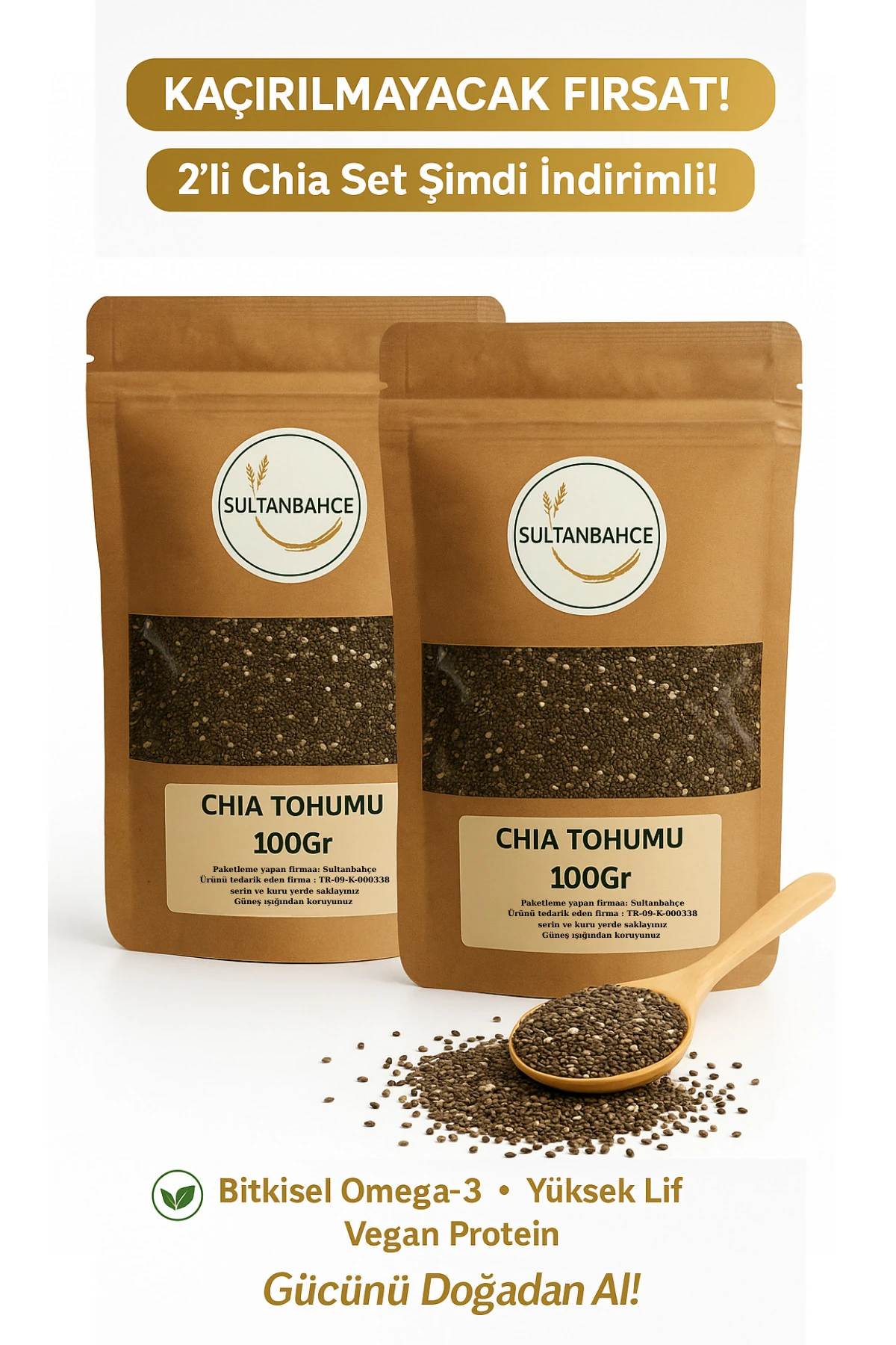 Chia Tohumu 2x100 gr | Glutensiz | Diyet | Vegan| Çiya Tohumu | Çiha Tohumu