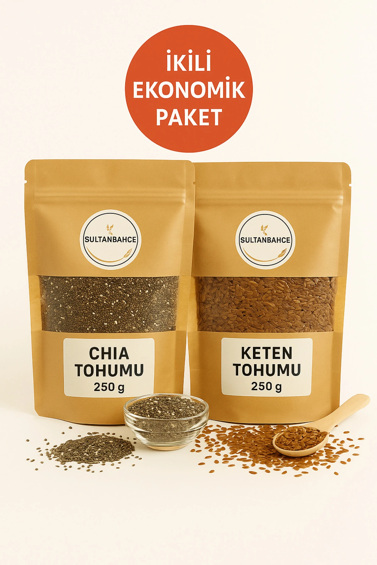 Chia (Çiya) Tohumu 250 gr + Keten Tohumu 250 gr – Doğal, Katkısız Süper Besin Seti