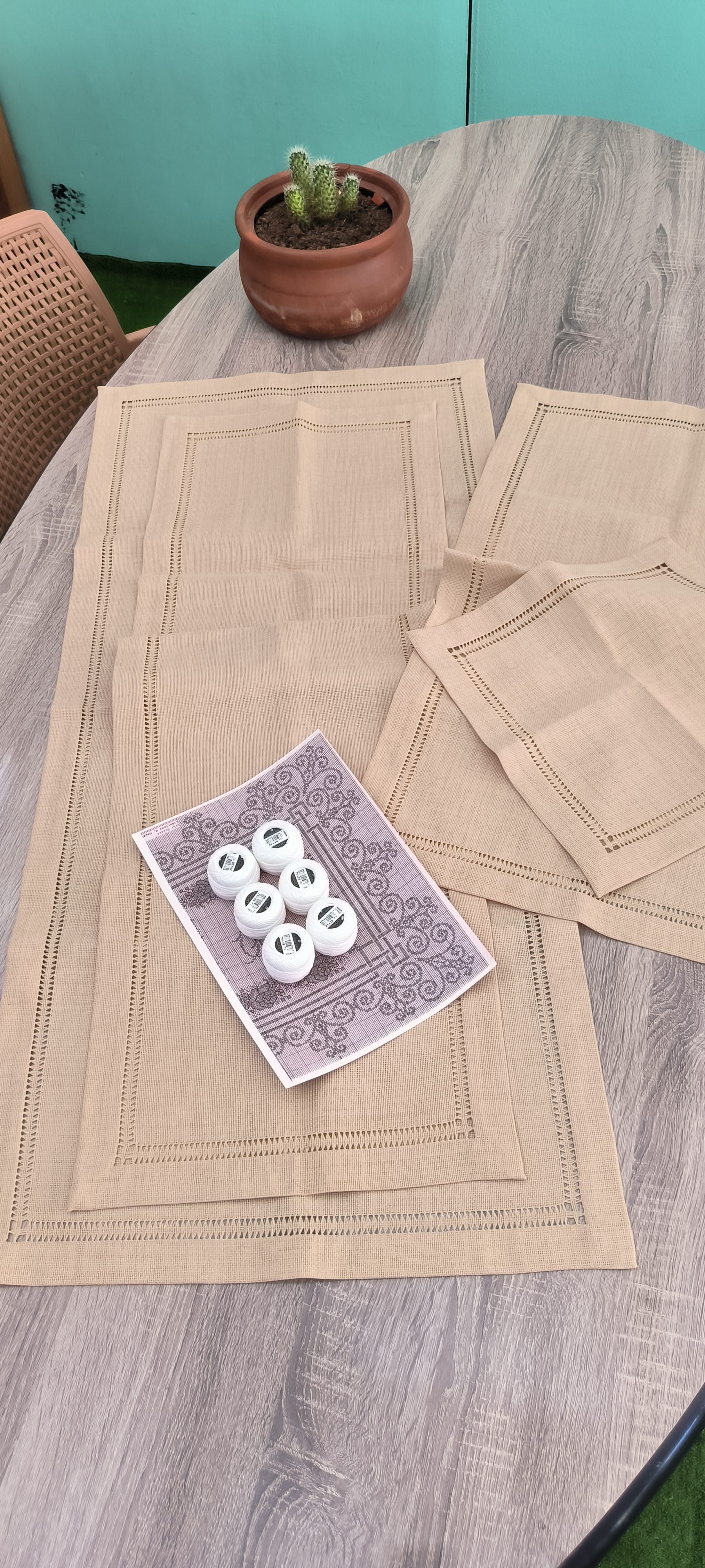 Salon takımı işleme kiti/ koyu bej etuval linen