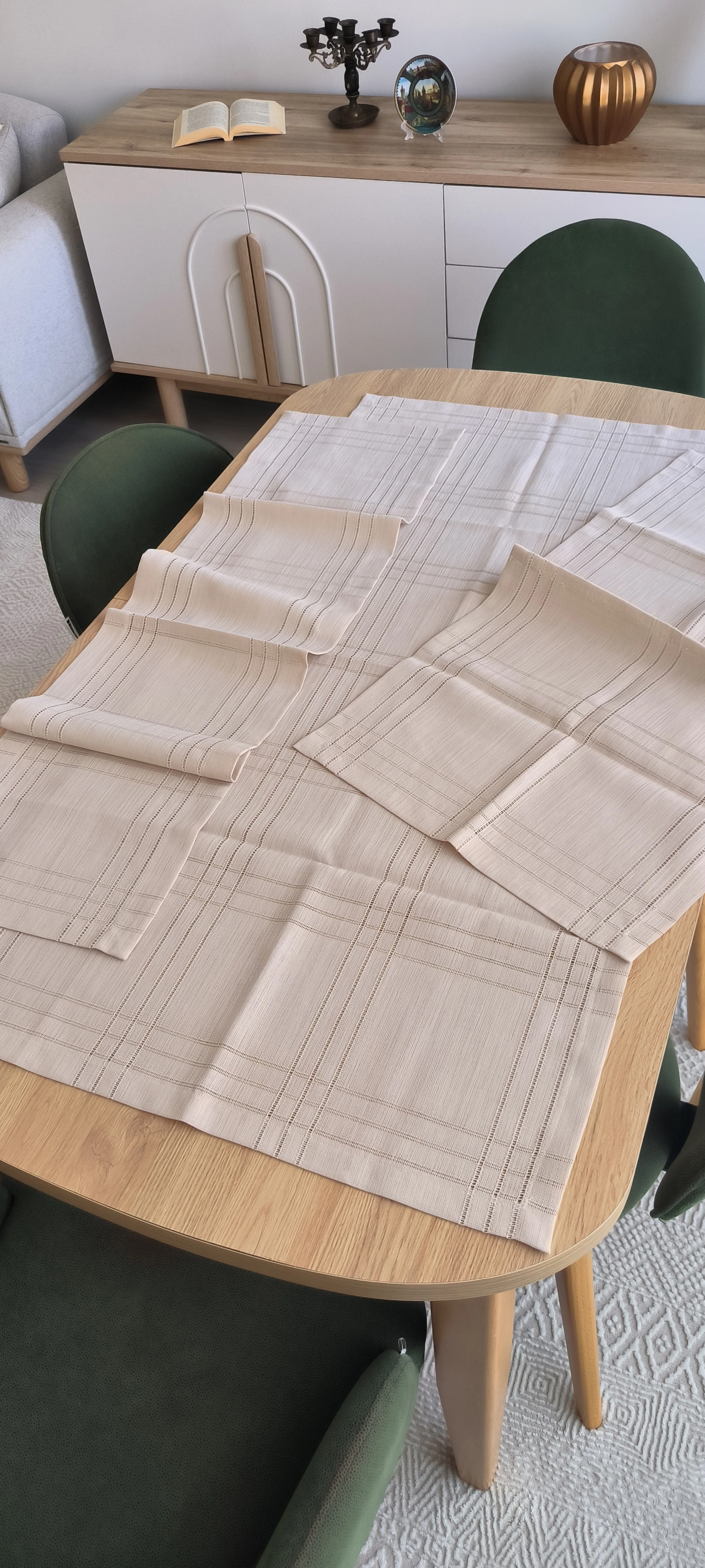 Botanik keten salon takımı  / Kendinden nakışlı bej 