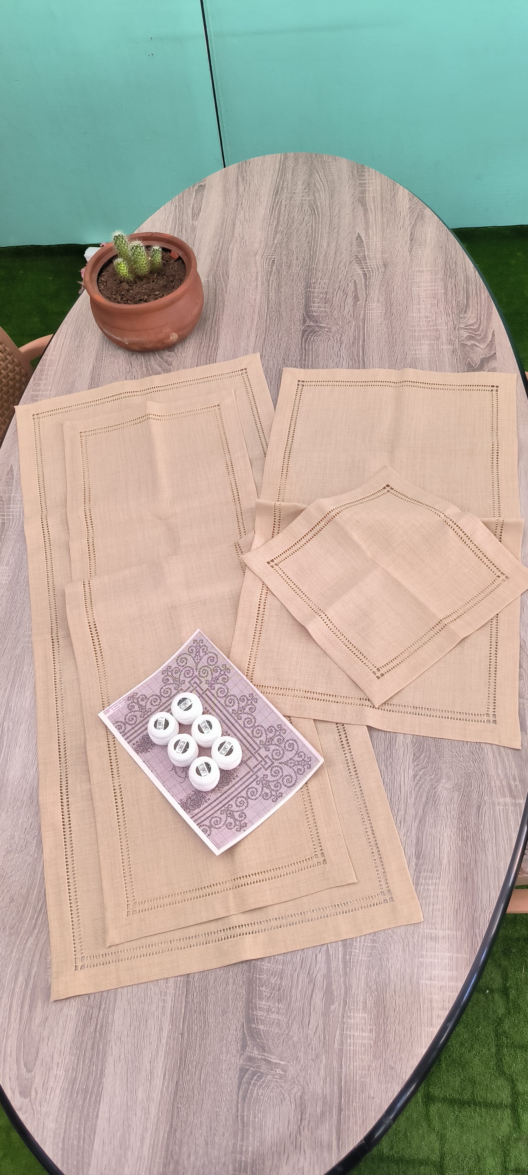 Salon takımı işleme kiti/ koyu bej etuval linen