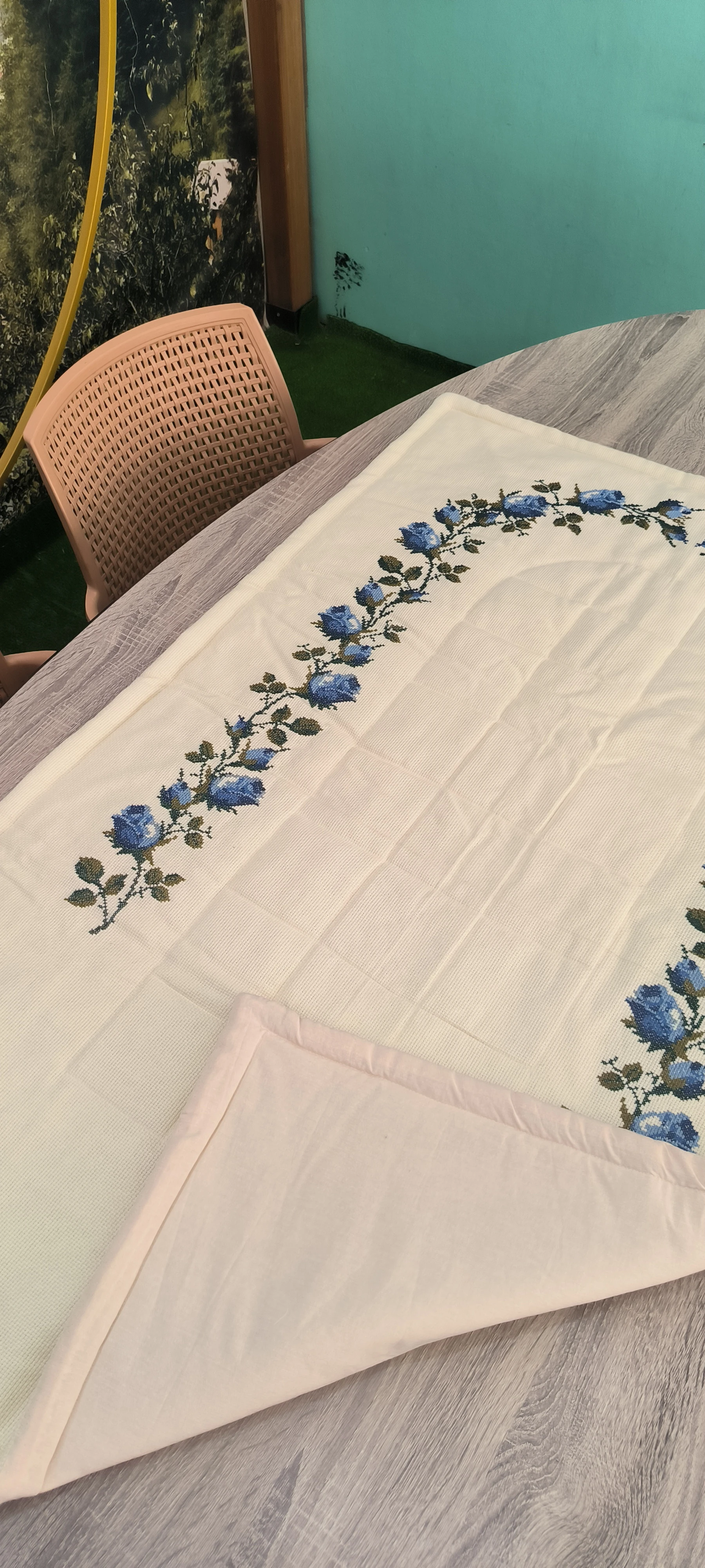 Kanaviçe işleme seccade / Mavi Goncagül modeli 