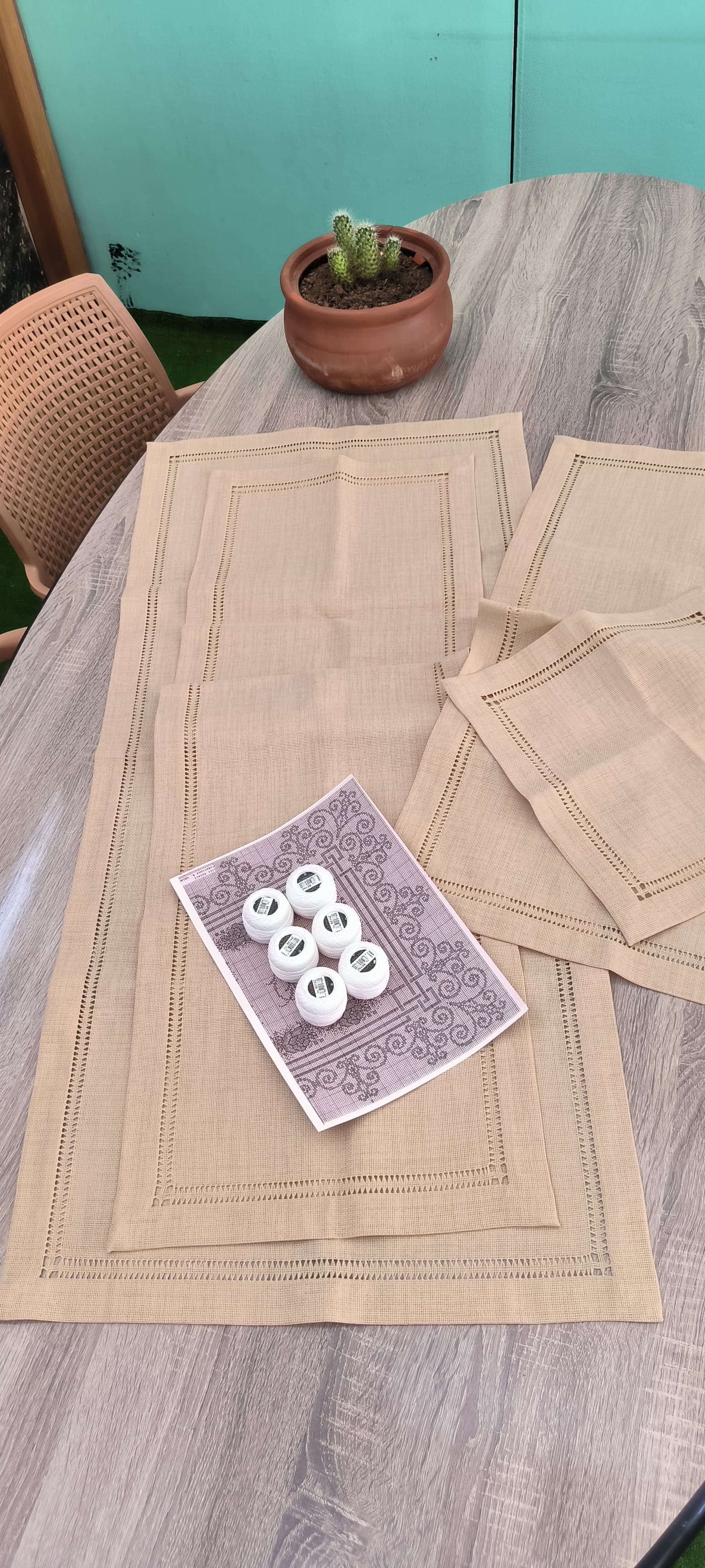 Salon takımı işleme kiti/ koyu bej etuval linen