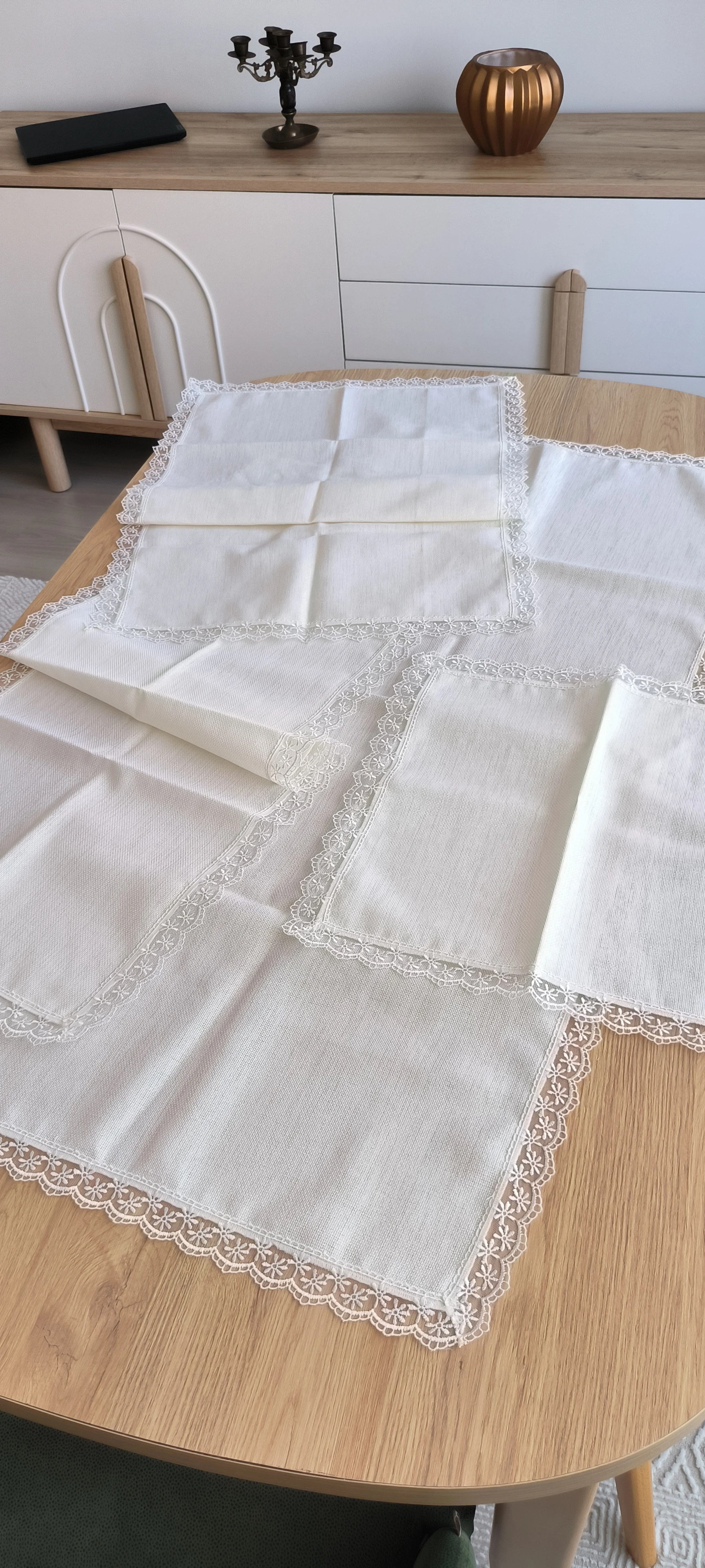 İşlenebilir salon takımı/ krem etuval linen 