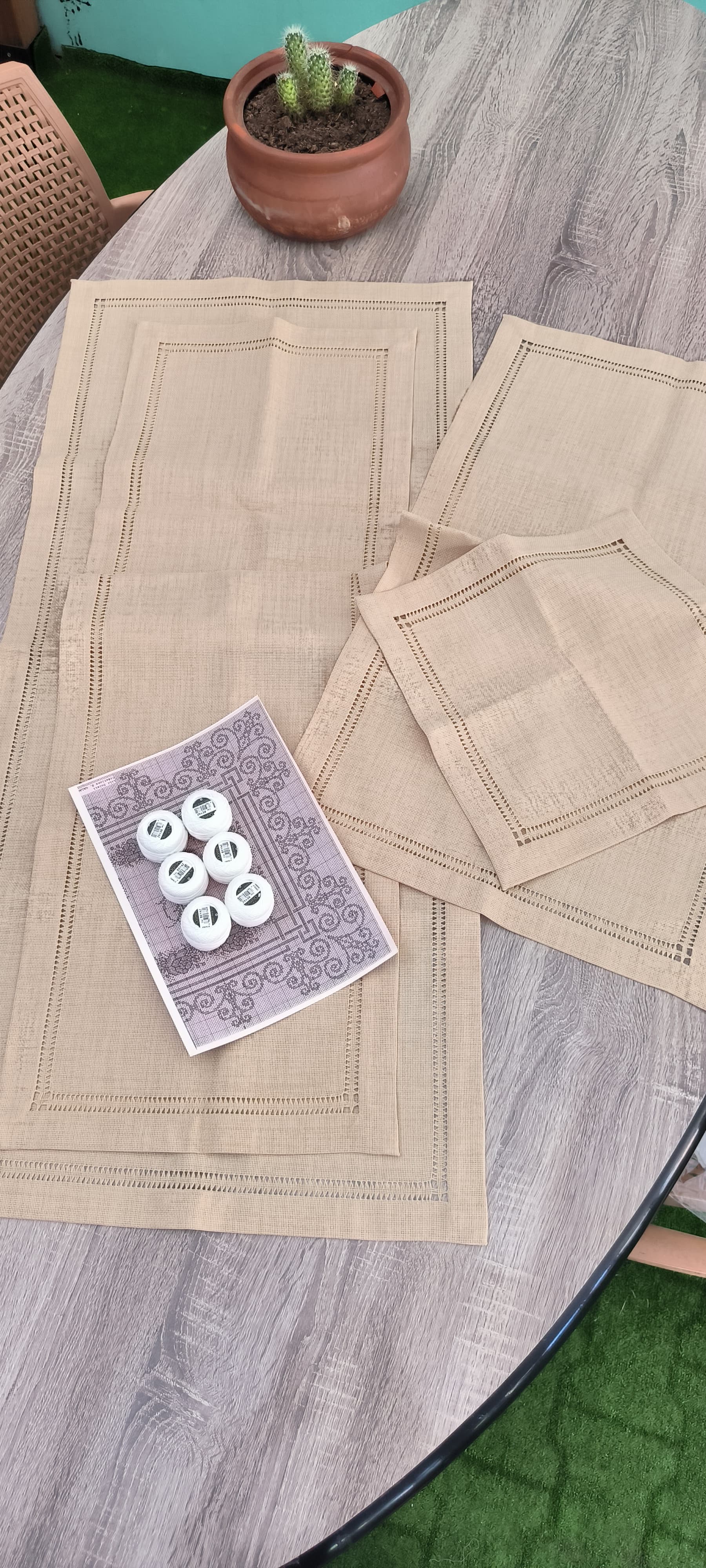 Salon takımı işleme kiti/ koyu bej etuval linen