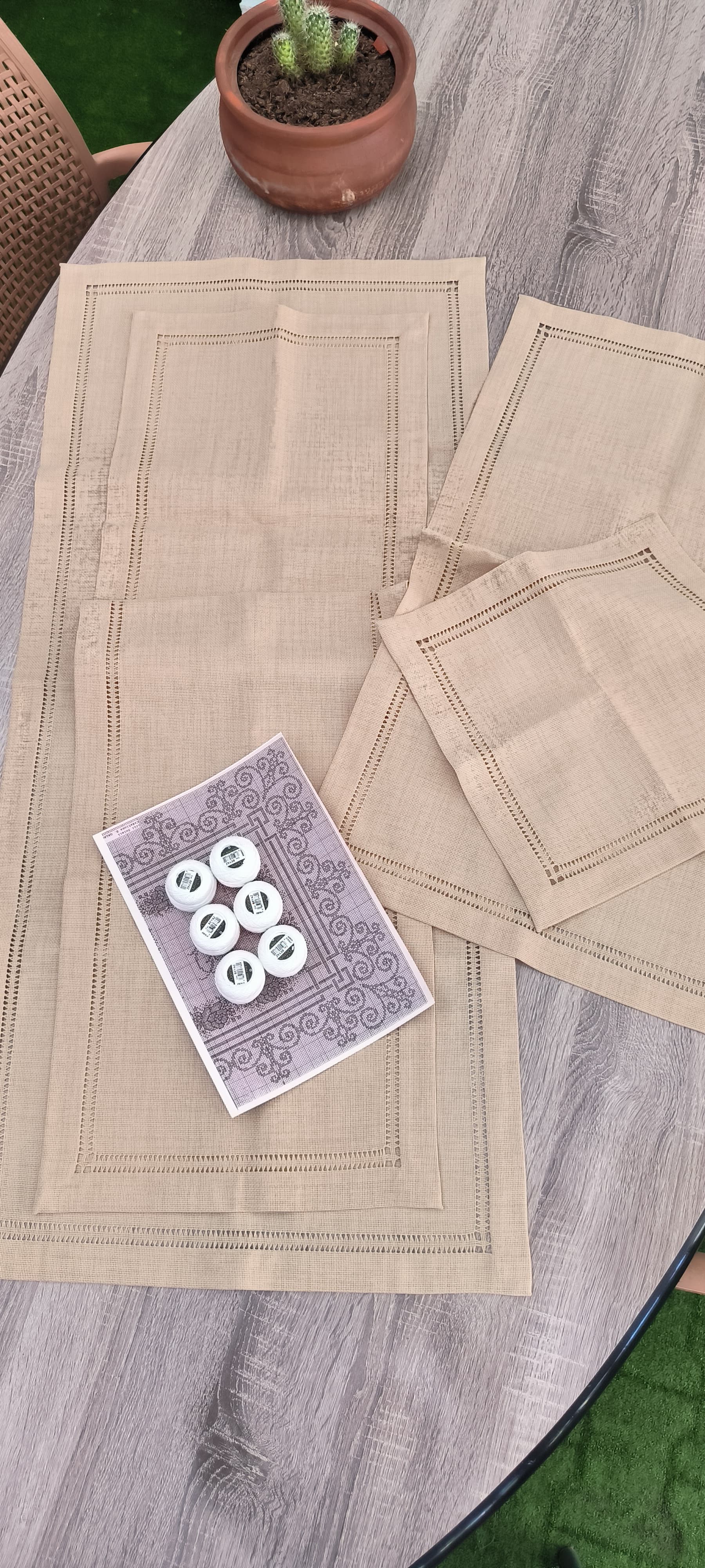 Salon takımı işleme kiti/ koyu bej etuval linen