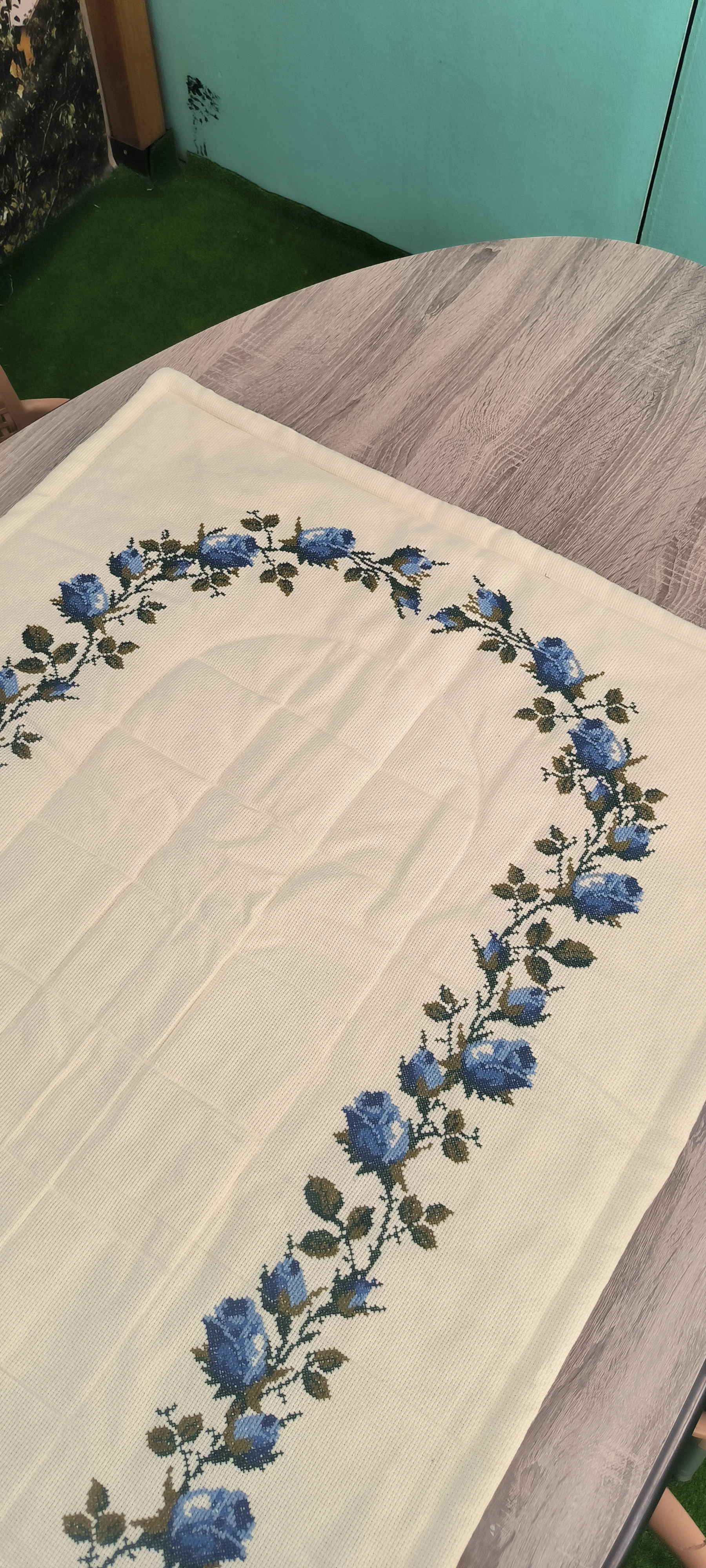 Kanaviçe işleme seccade / Mavi Goncagül modeli 