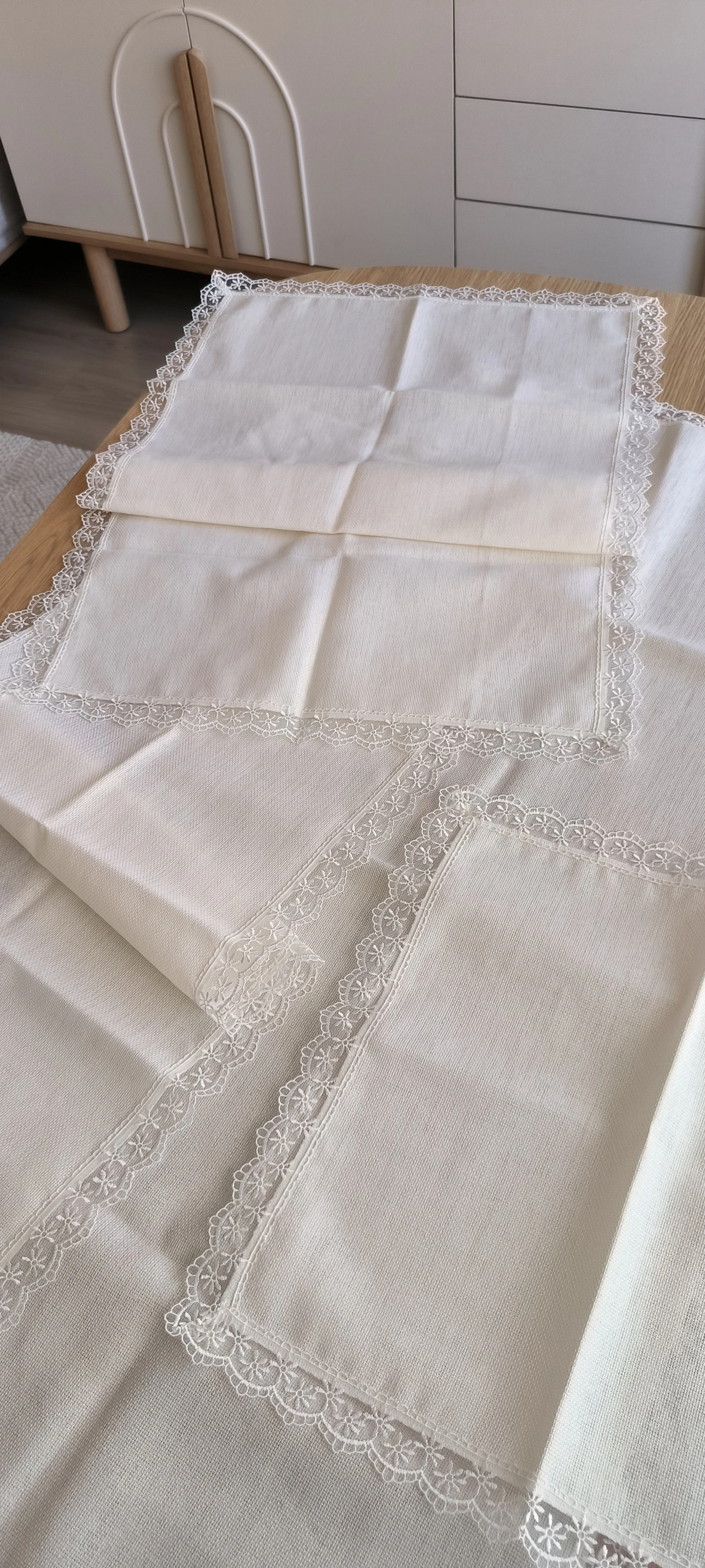 İşlenebilir salon takımı/ krem etuval linen 