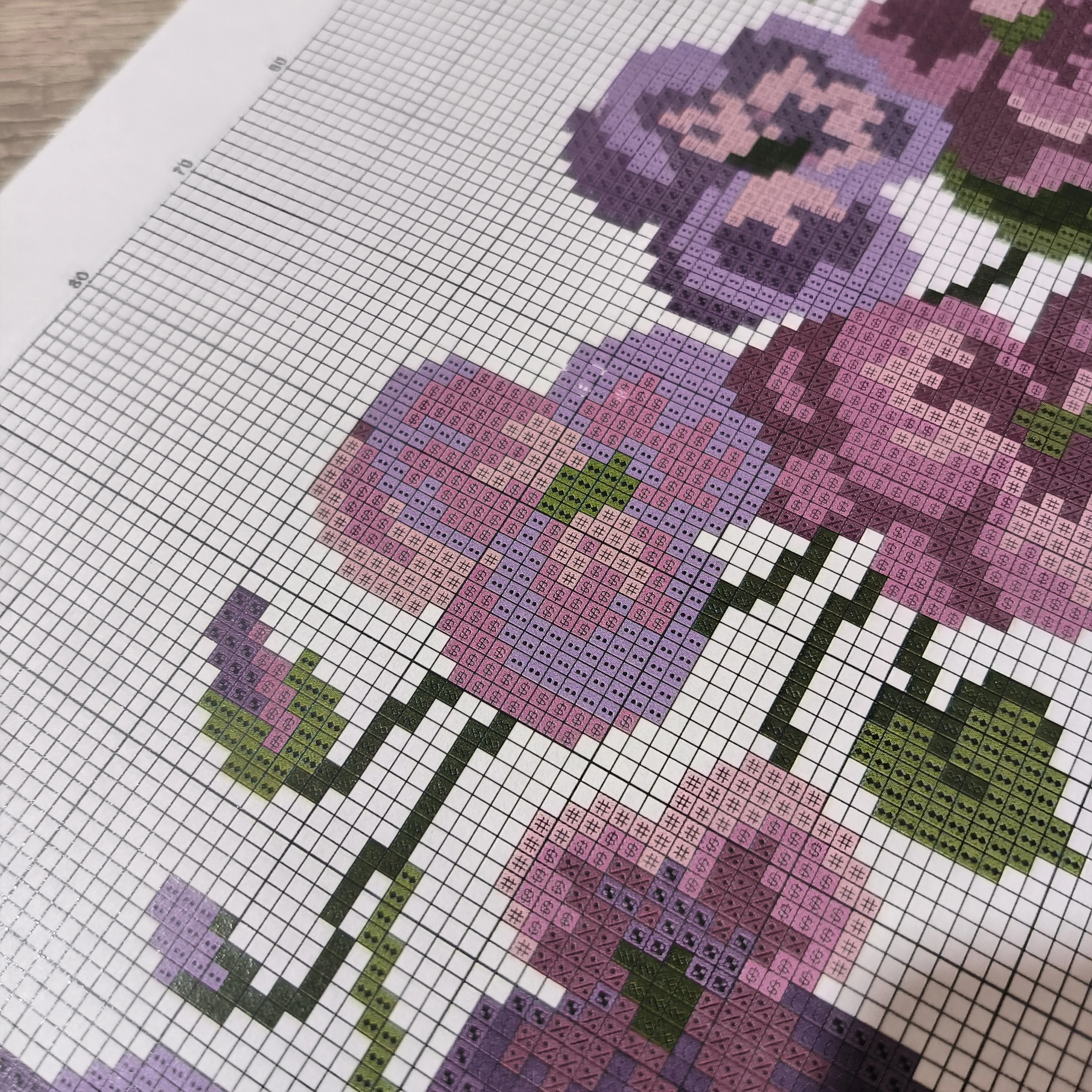 Mor ve mürdüm menekşeler işleme şablonu ve 9 adet ipi 