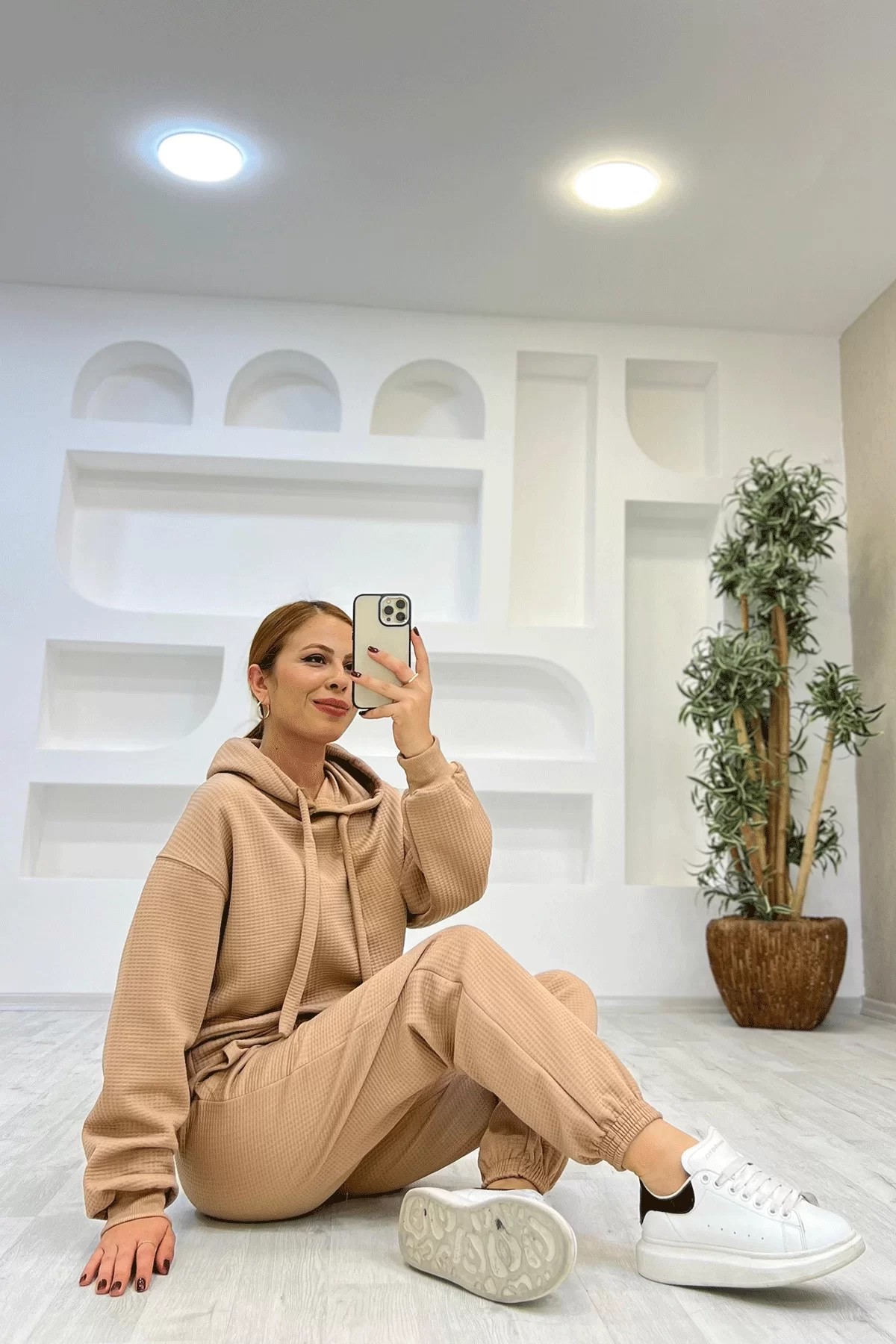 Joger Kapşonlu Kahverengi İkili Takım