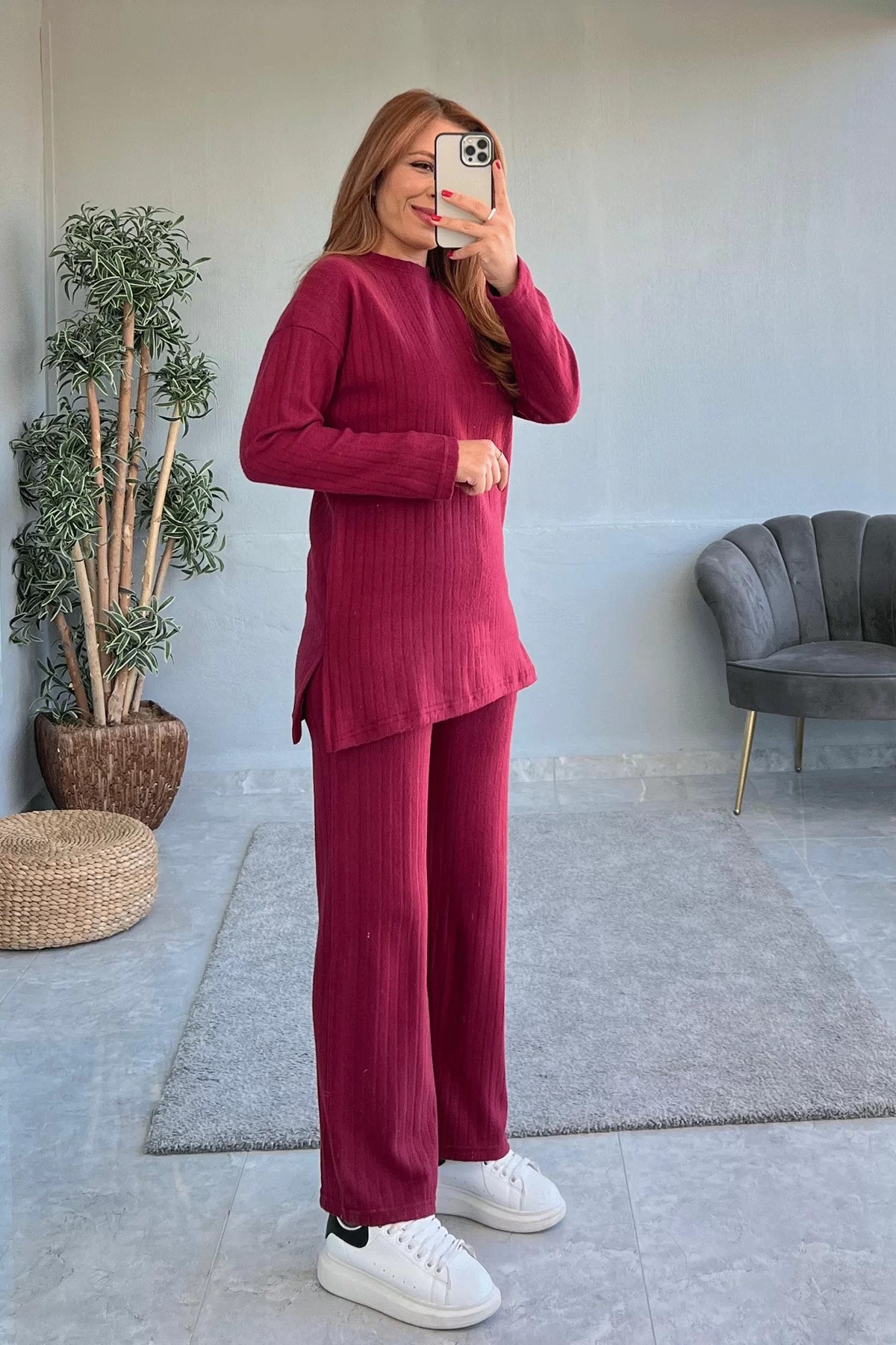 Fitilli Kaş Korse Kumaş Bordo İkili Takım