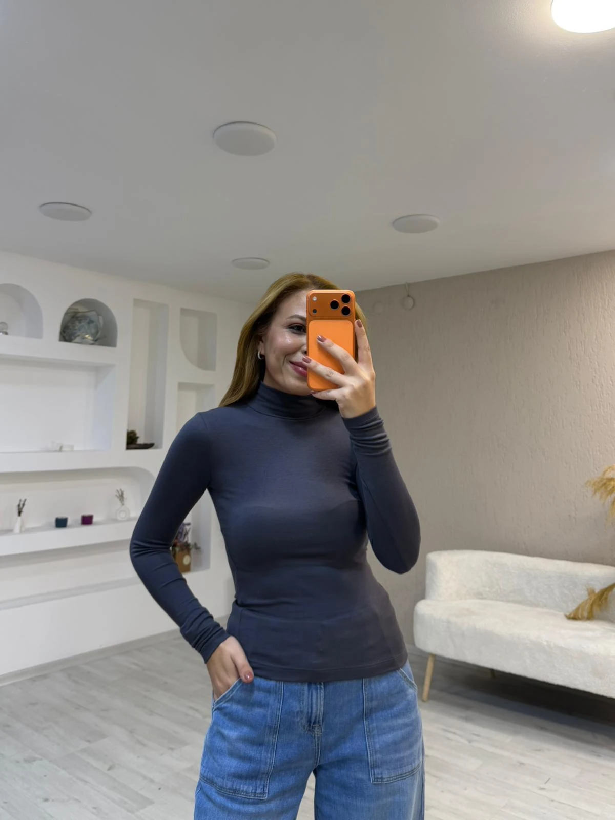 Buzi Yarım Balıkçı Bluz - Antrasit