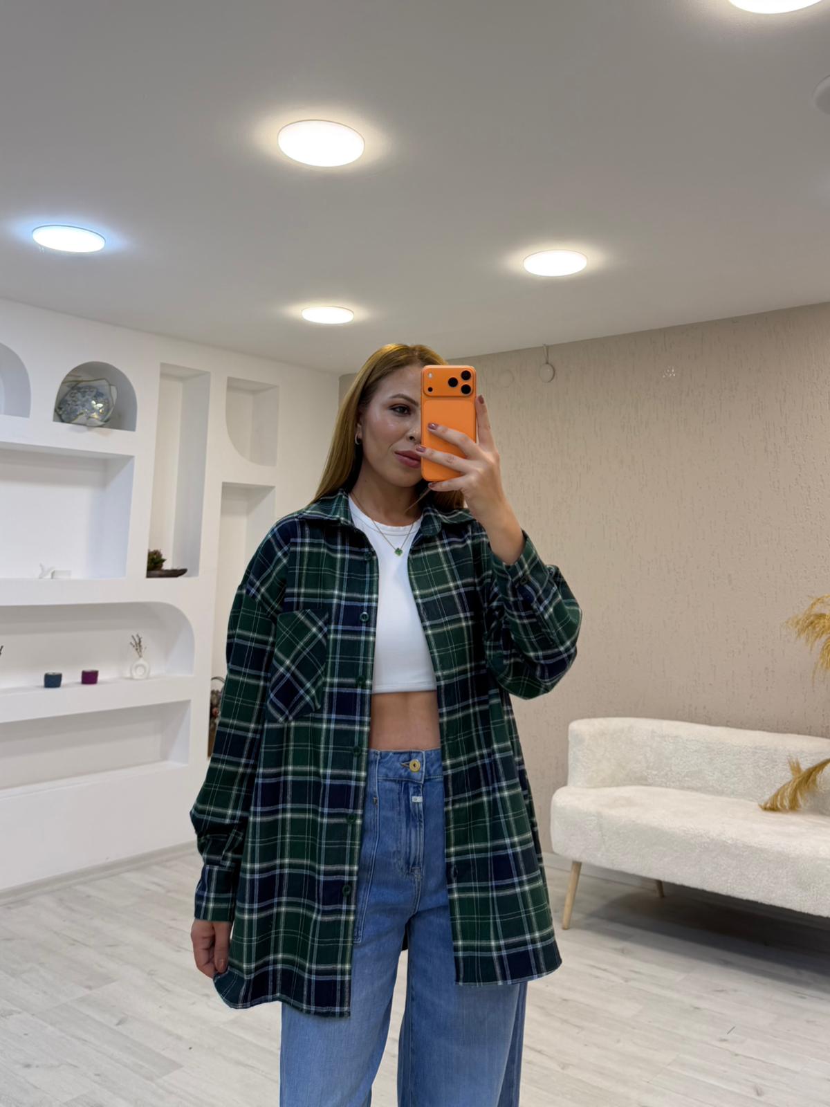 Ekose Pamuk Oversize Gömlek