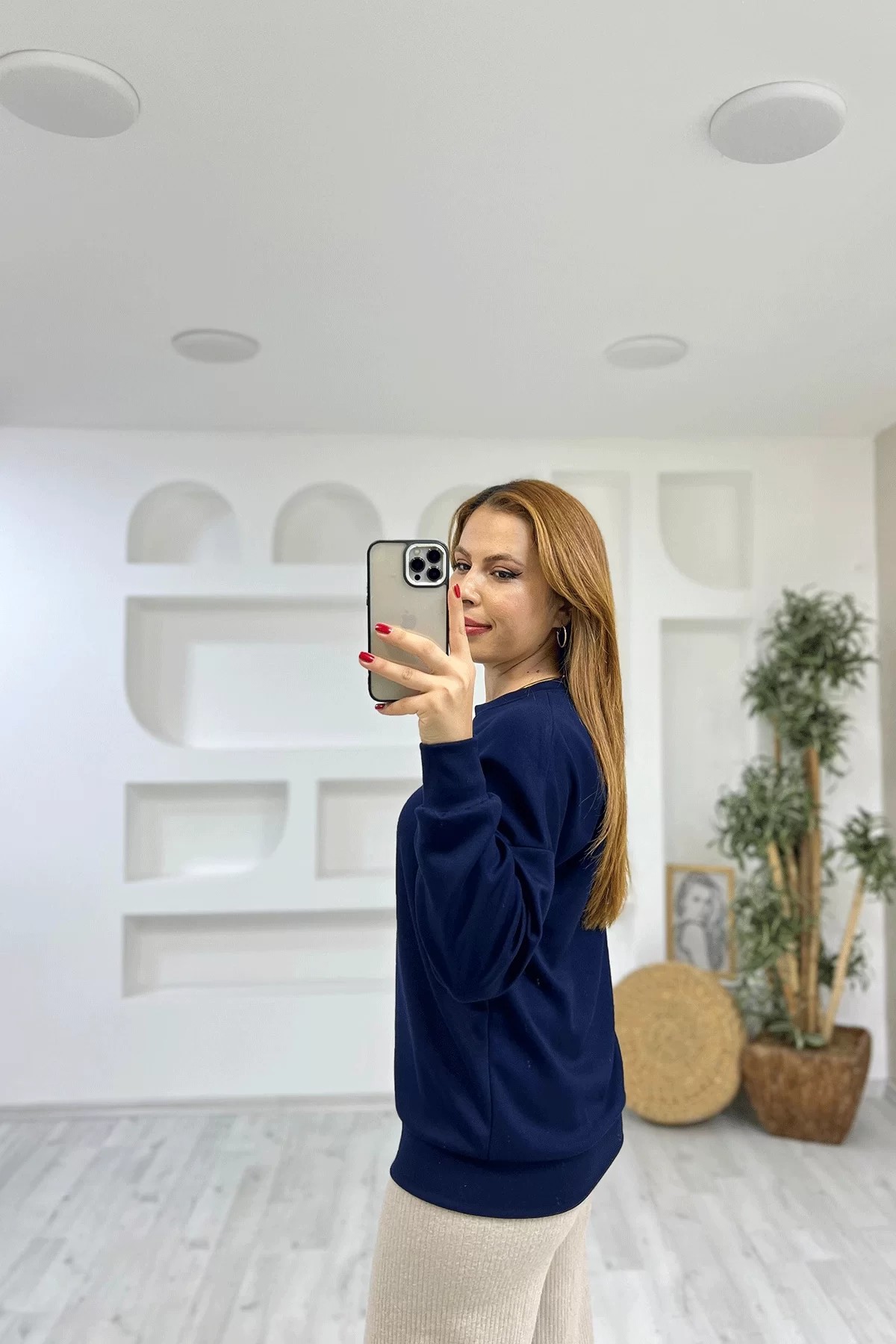 Kalp desenli lacivert sweat