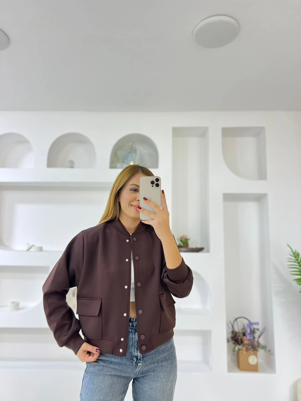 Scuba İçi Astarlı Bomber Ceket - Kahverengi