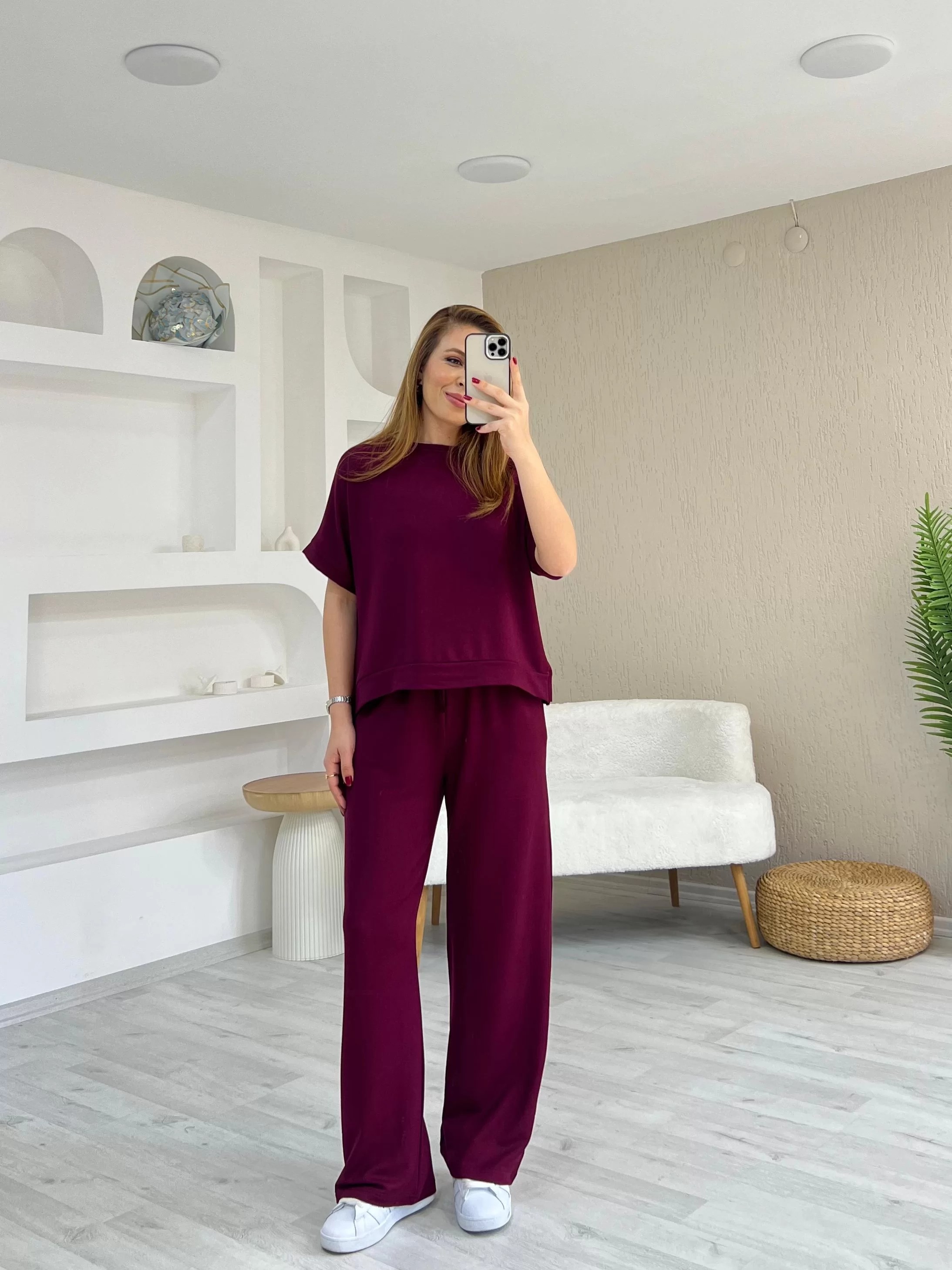 Kısa Kollu Modal Bordo Takım
