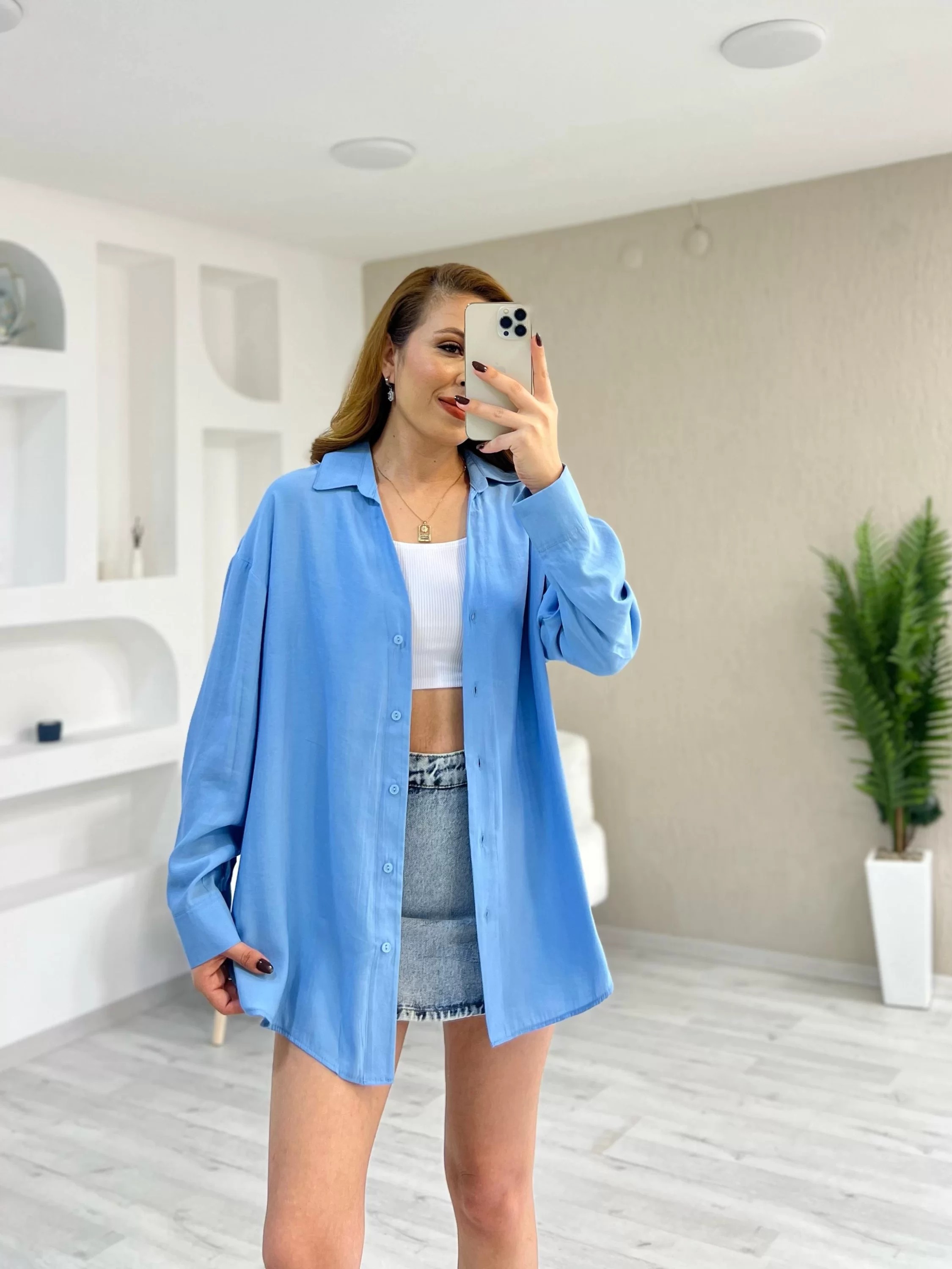 Modal Oversize Gömlek Açık Mavi