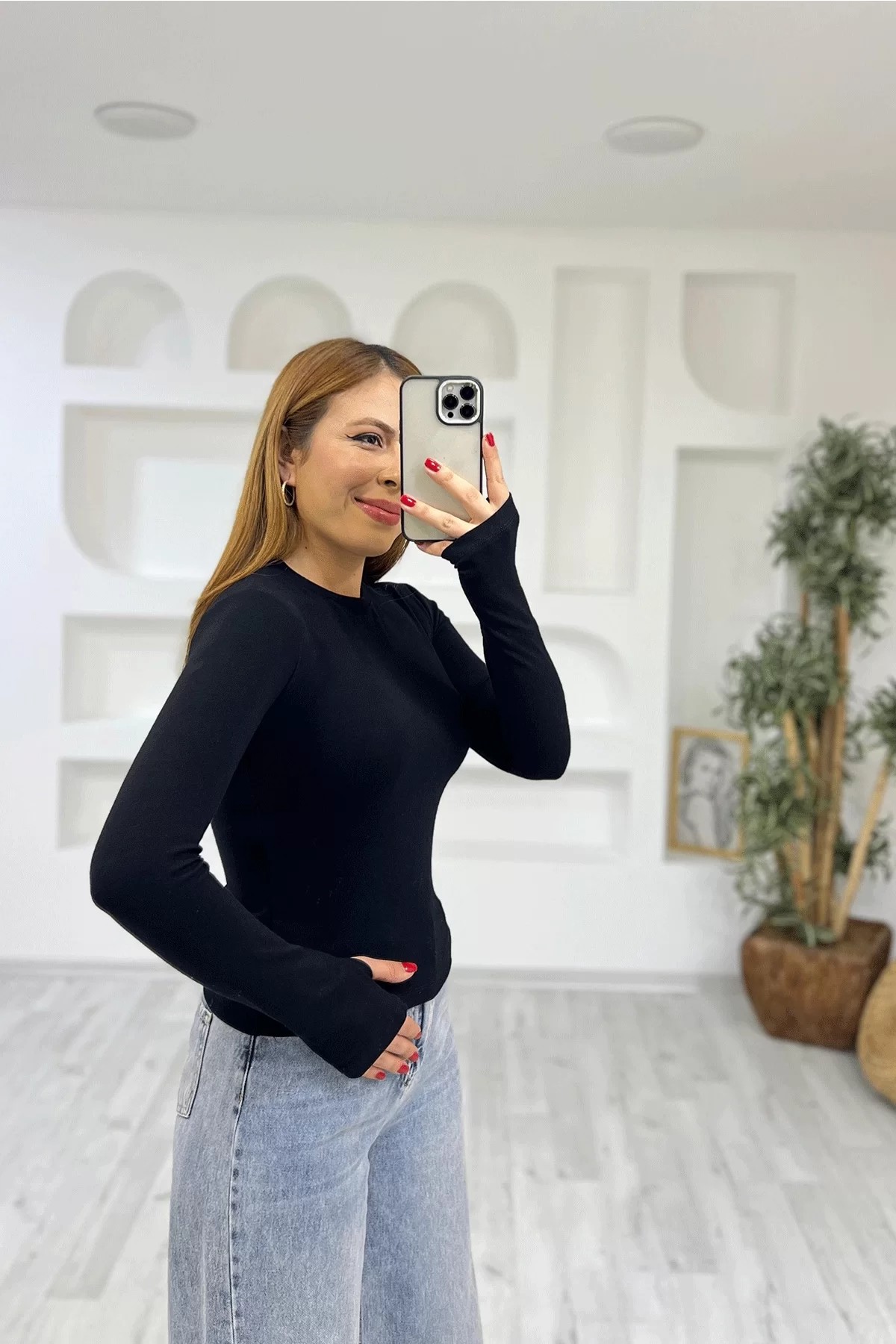 Oysho Parmak Geçmeli Uzun Kol Bady Siyah