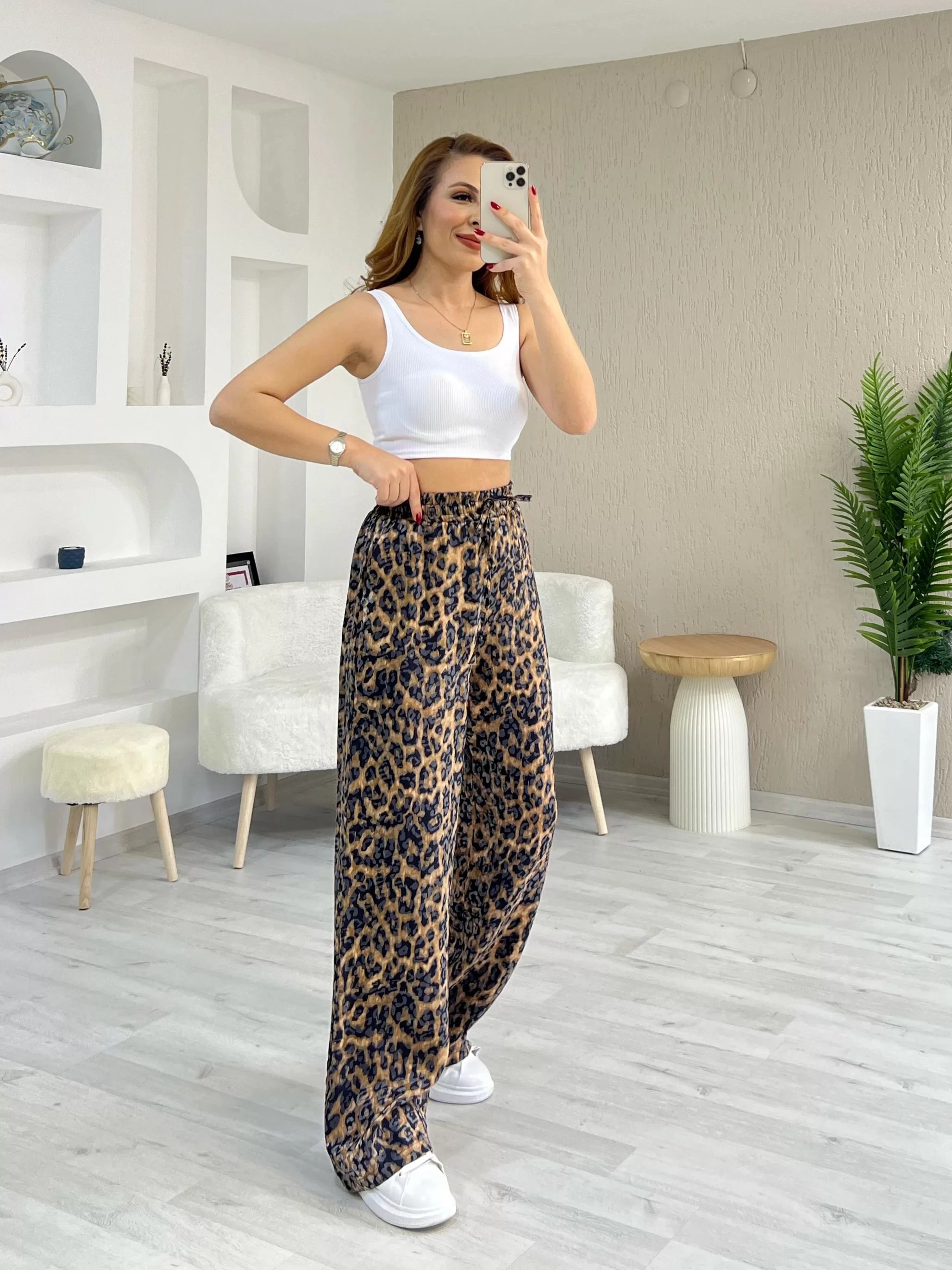 Leopar Bol Paça Pantolon