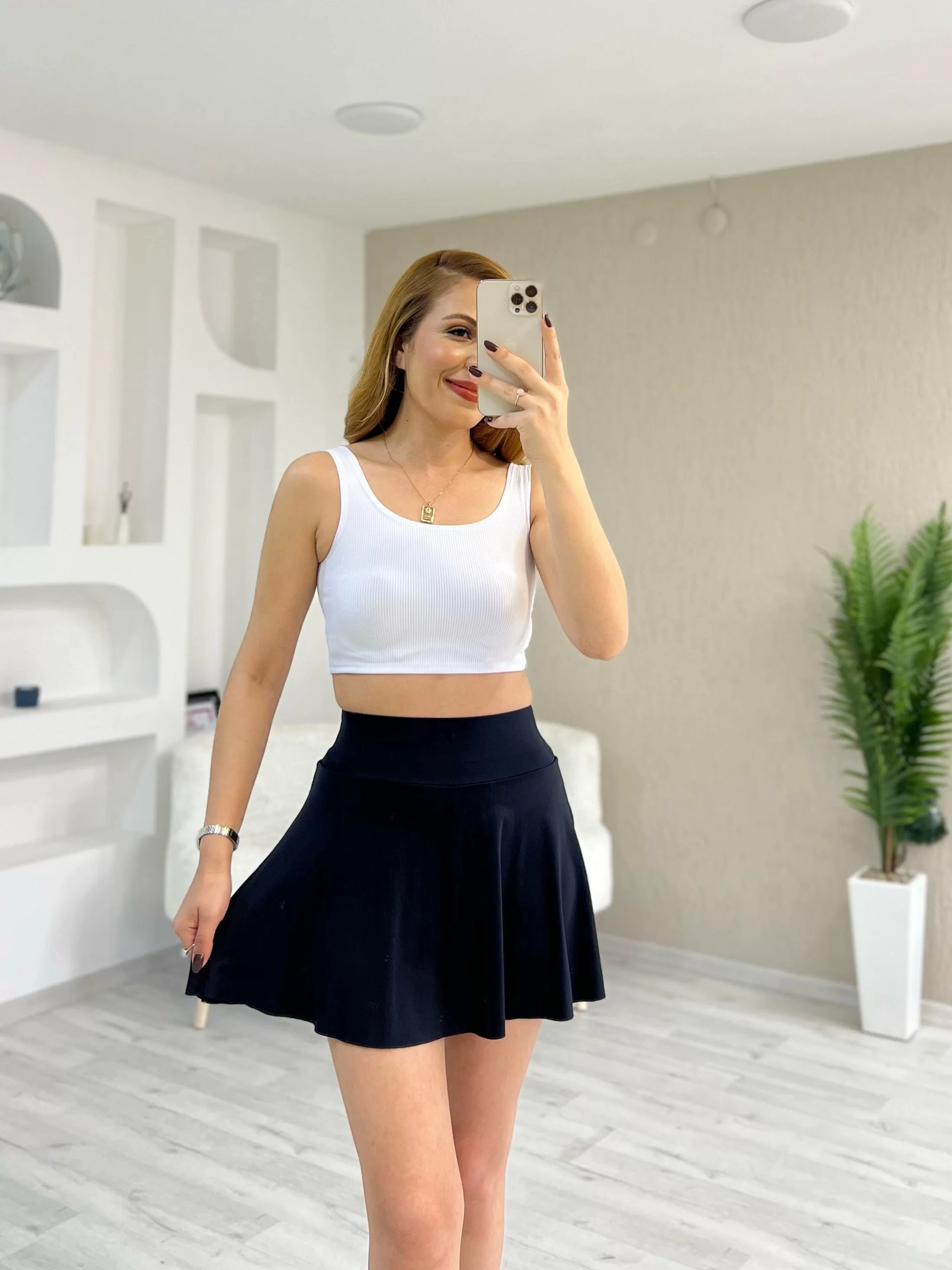 Sandy Kumaş Şort Etek Siyah