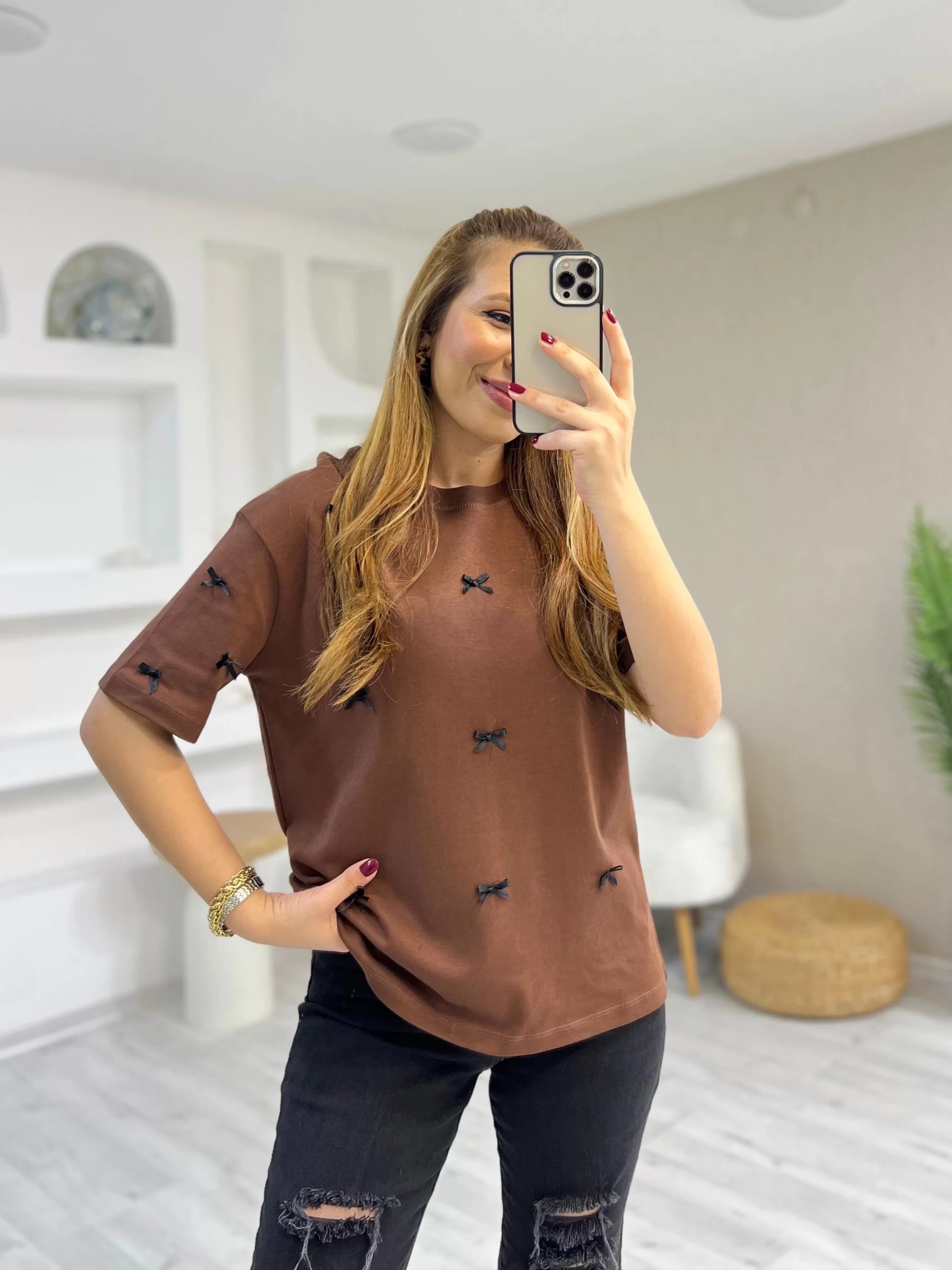 Kurdela Baskılı Kahverengi Tshirt