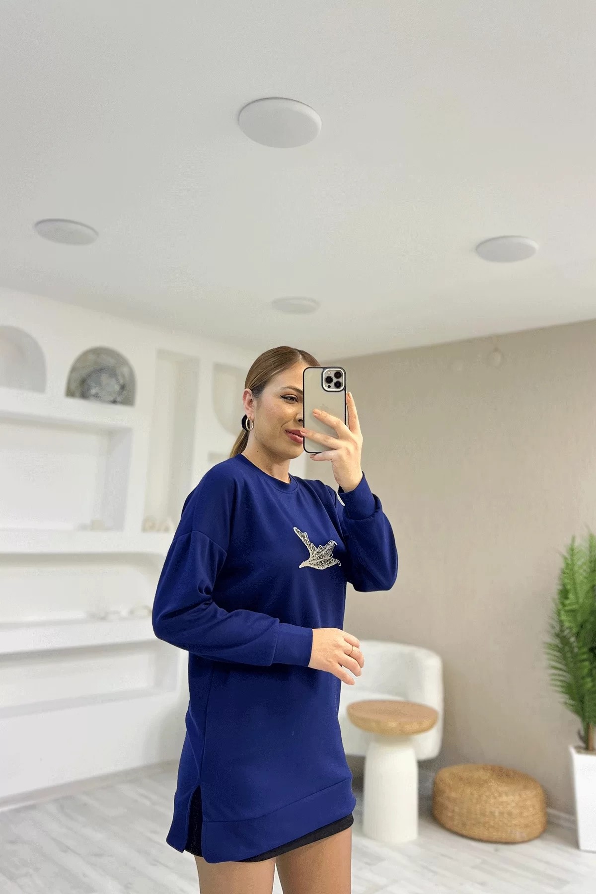 Yırtmaçlı Detaylı Beymen Mavi Sweatshirt