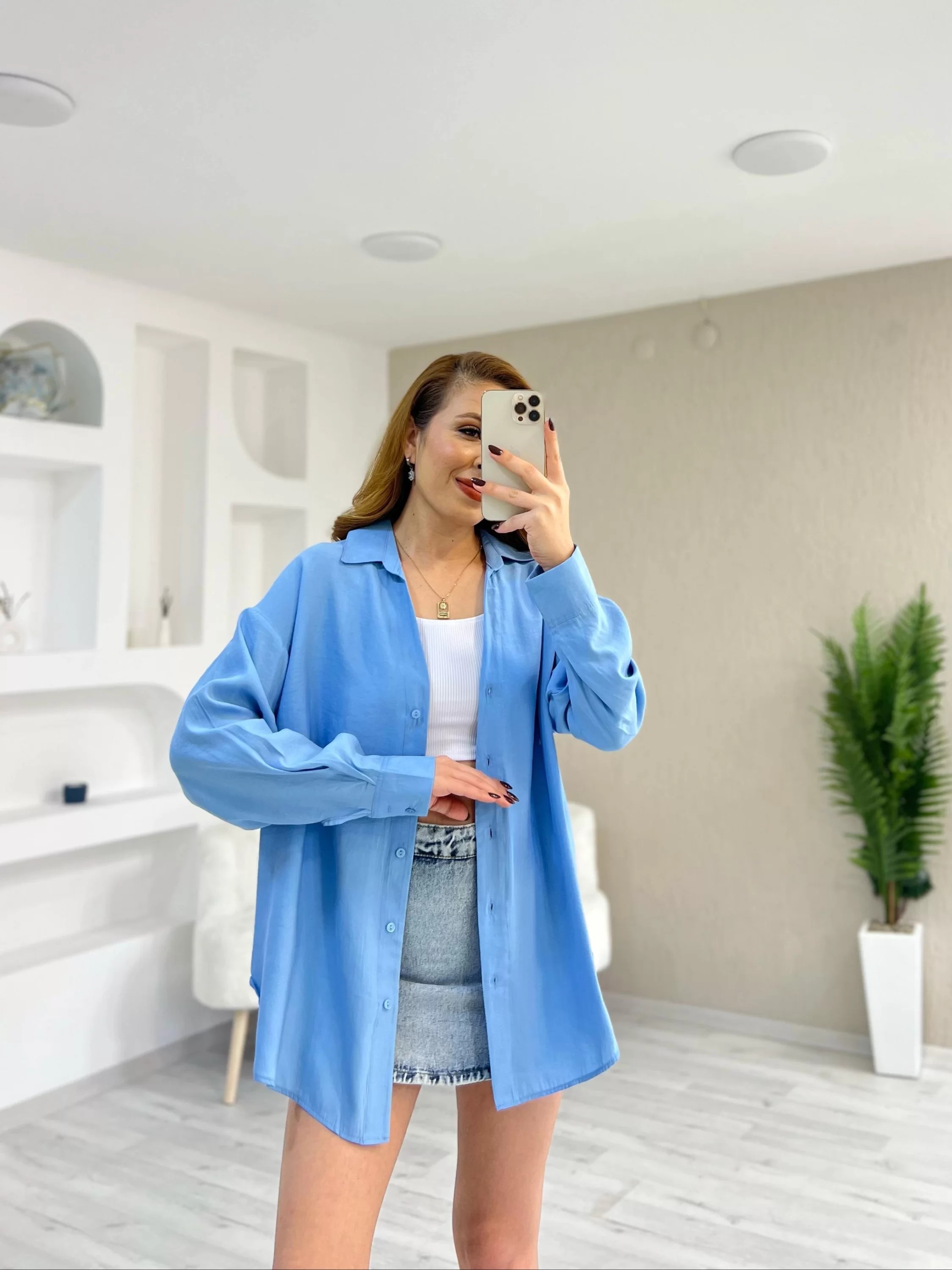 Modal Oversize Gömlek Açık Mavi
