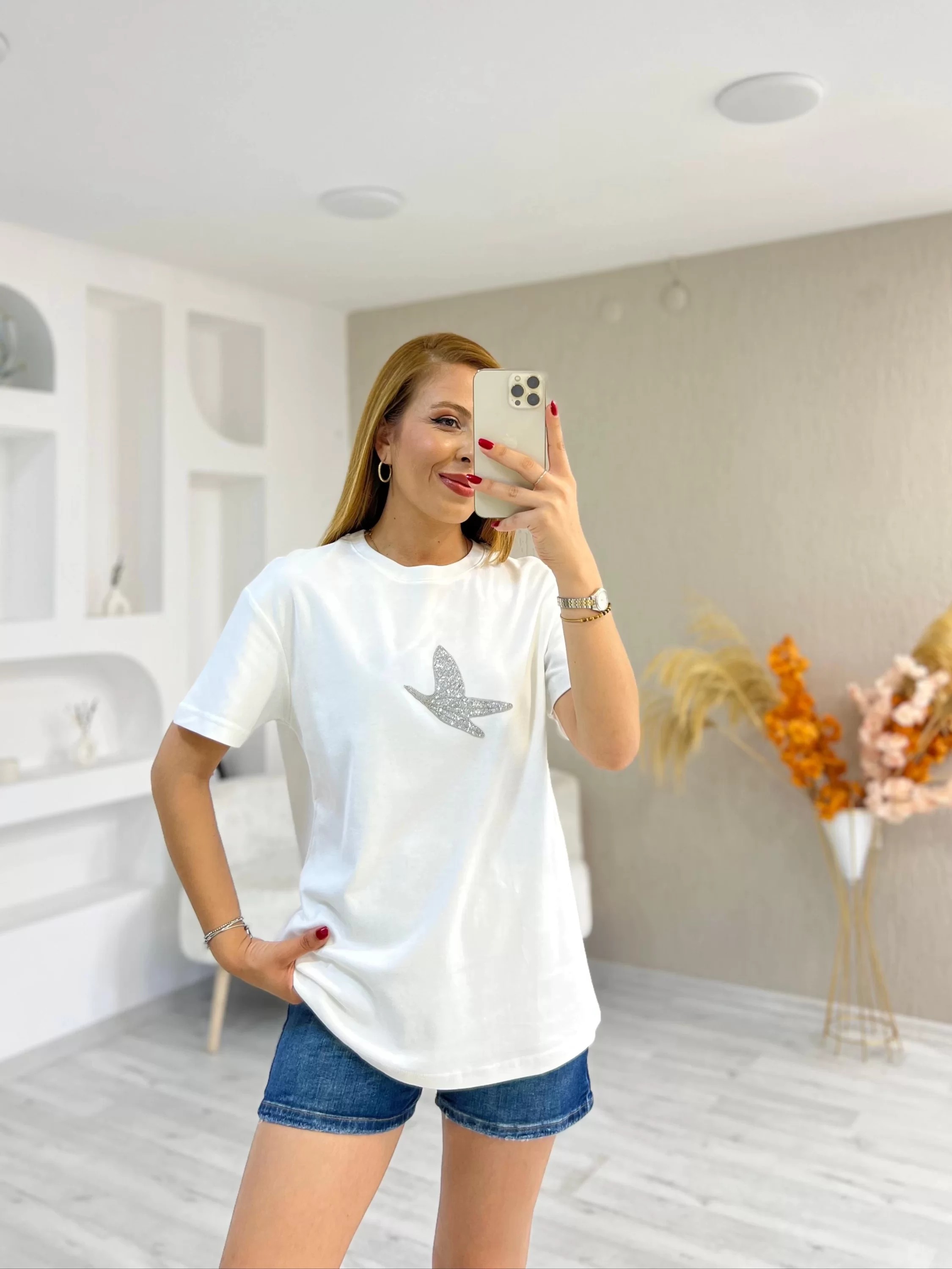 Orjinal Marka Beymen Taş Baskılı Tshirt Beyaz