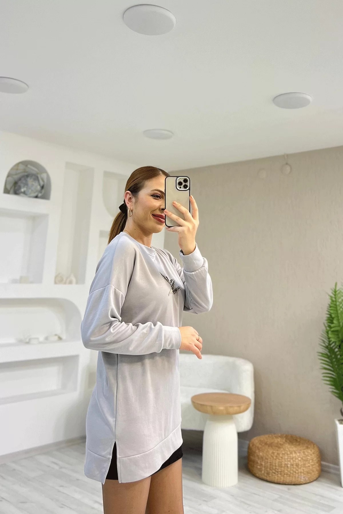 Yırtmaçlı Detaylı Beymen Gri Sweatshirt