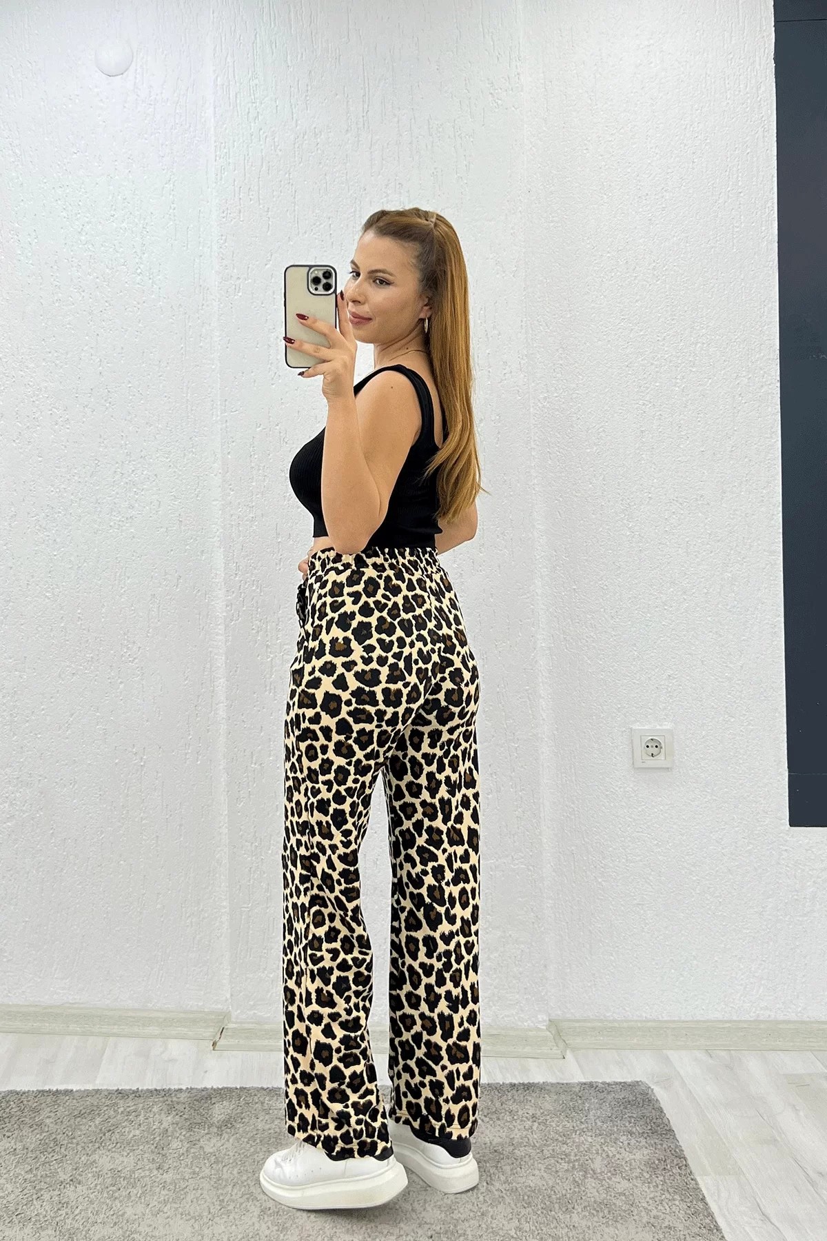 Krep Kumaş Leopar Pantolon