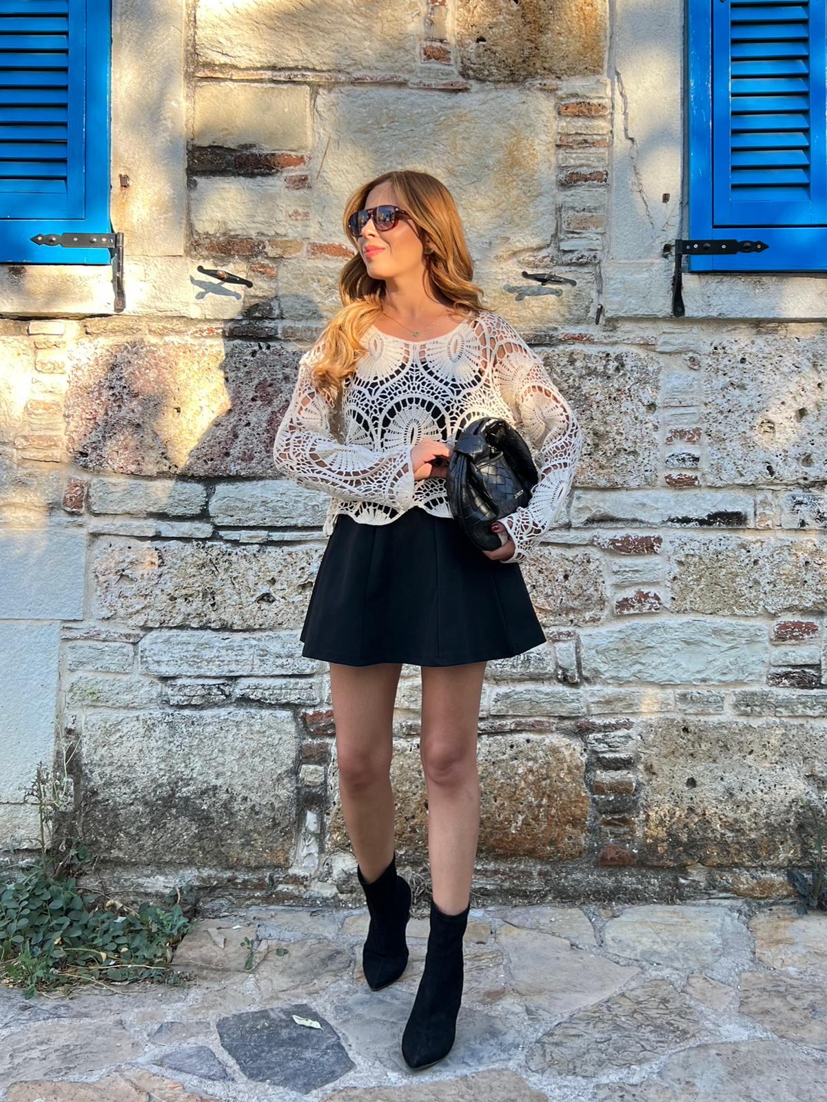 Tığ Örgü Bluz - Krem