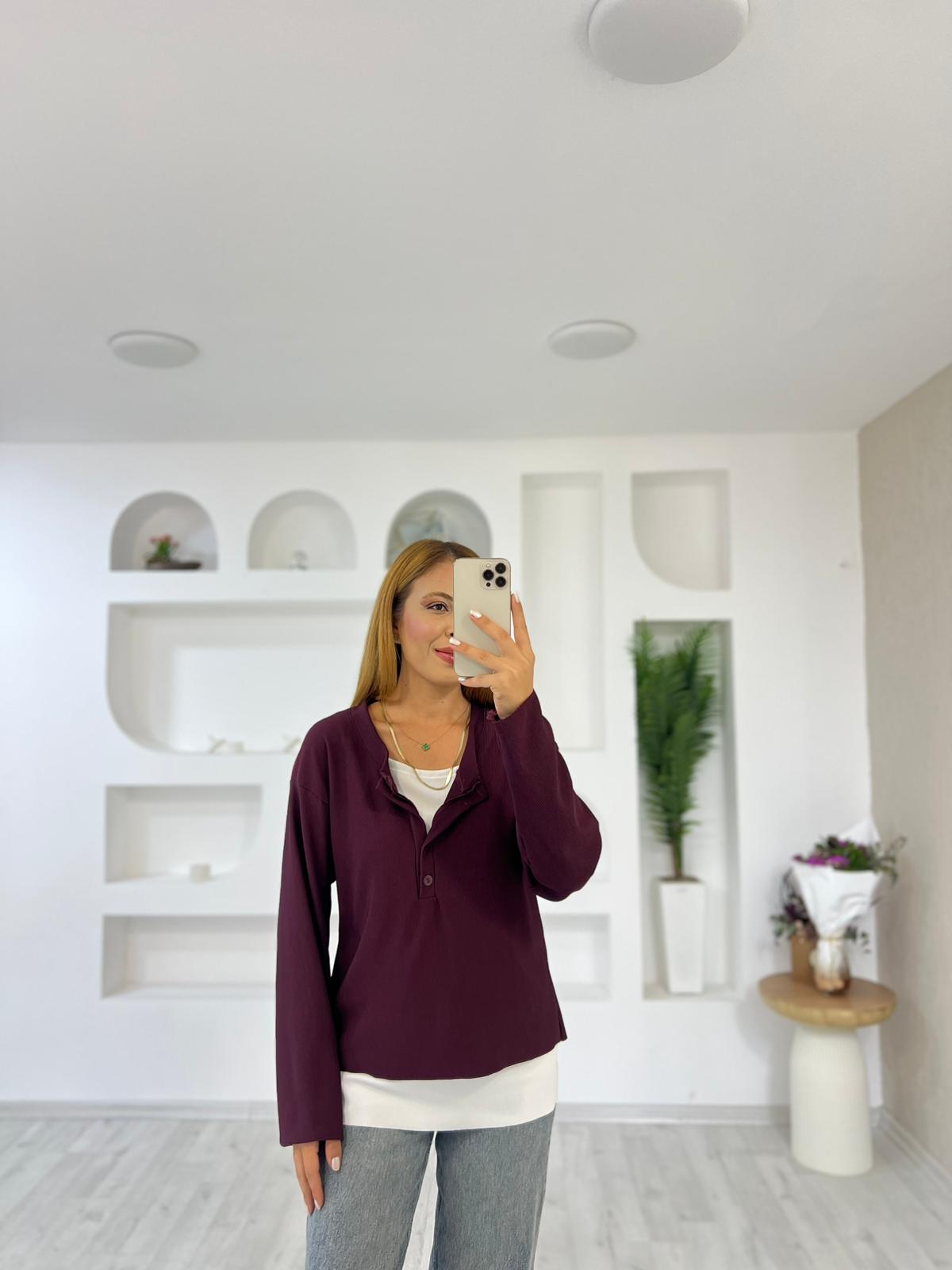 Atletli Düğmeli 2'li Bady - Bordo