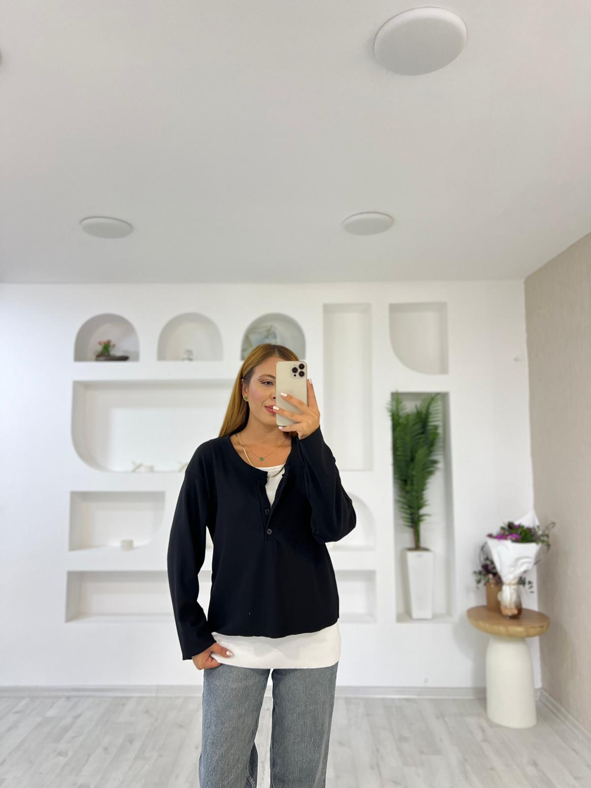 Atletli Düğmeli 2'li Bady - Siyah