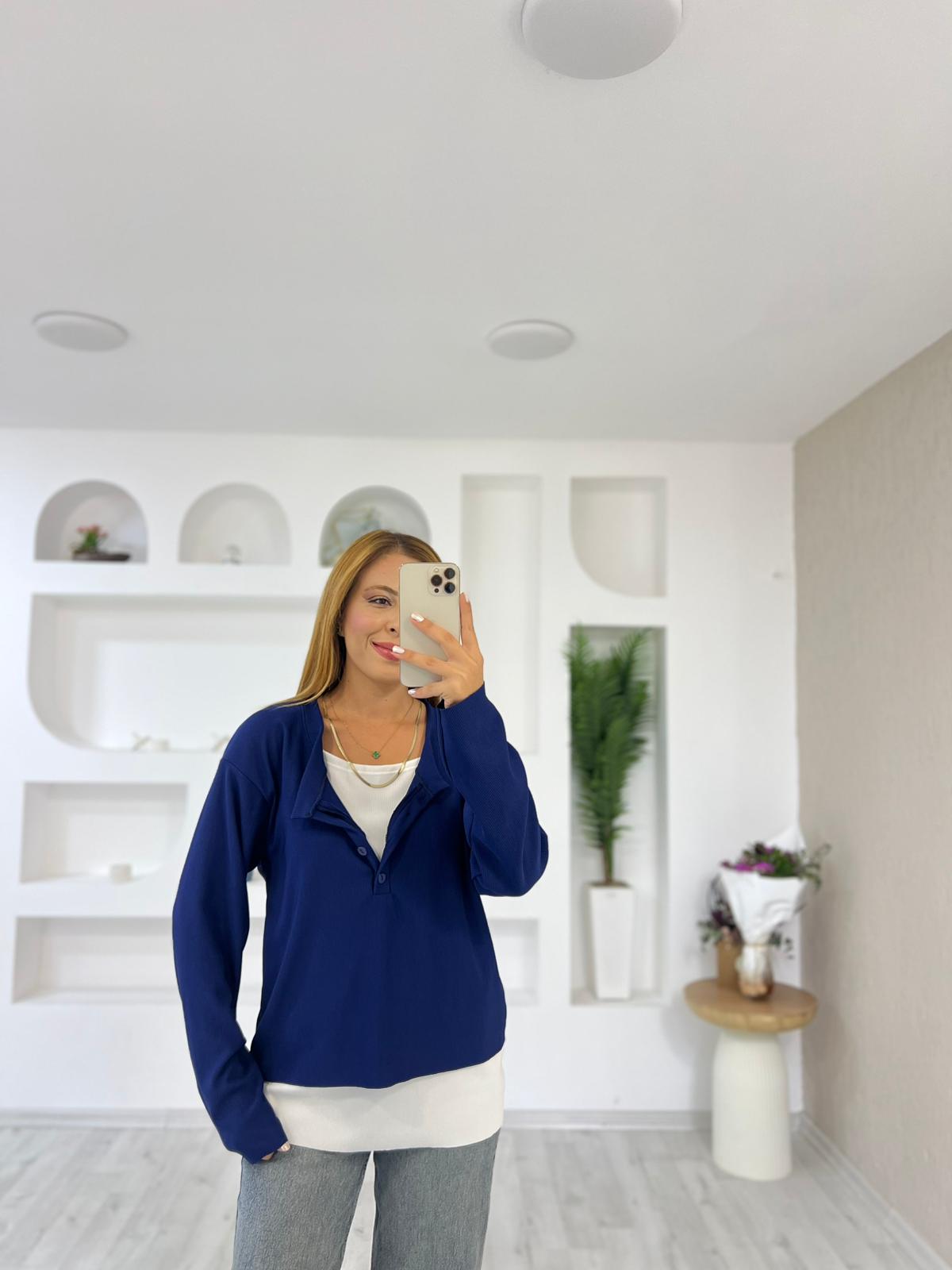 Atletli Düğmeli 2'li Bady - Lacivert