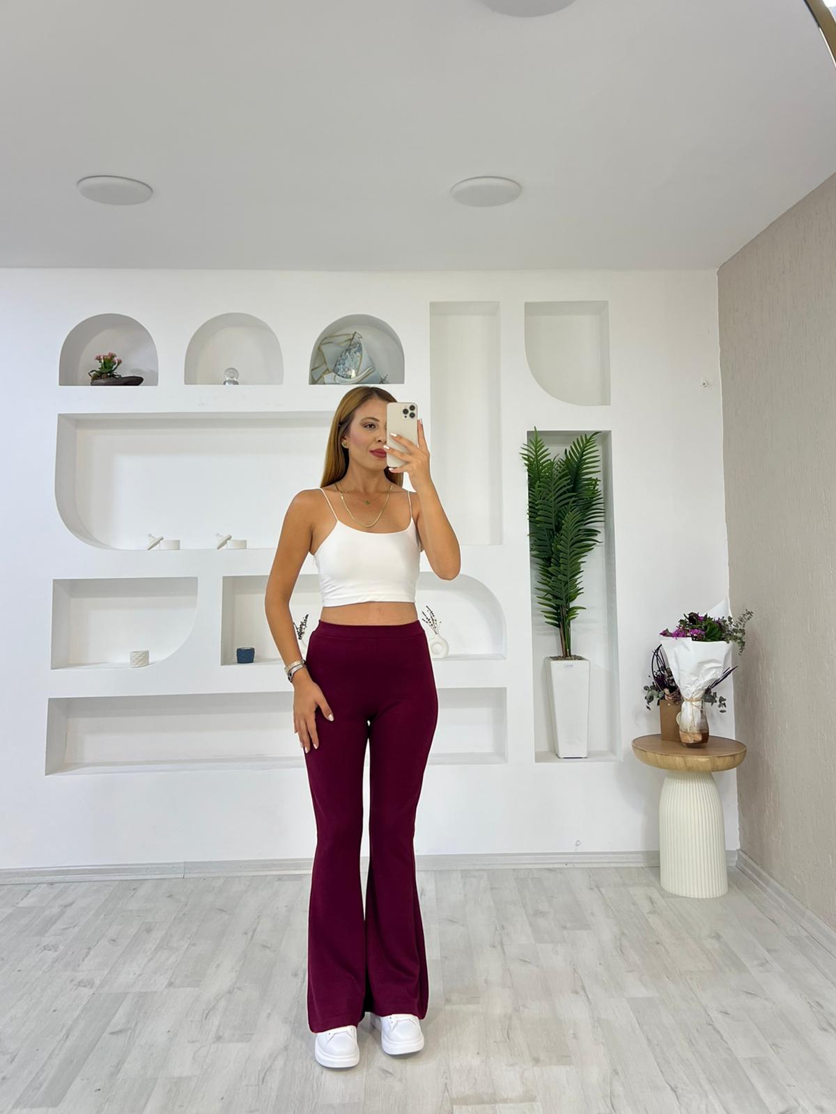 Modal İspanyol Paça Tayt  - Bordo