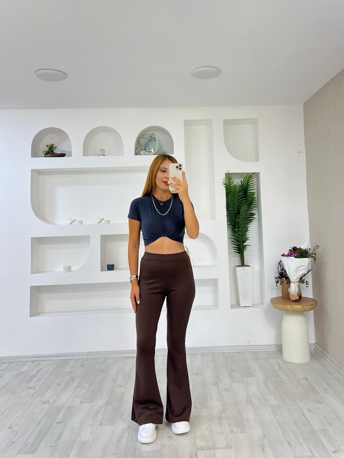 Modal İspanyol Paça Tayt  - Kahverengi