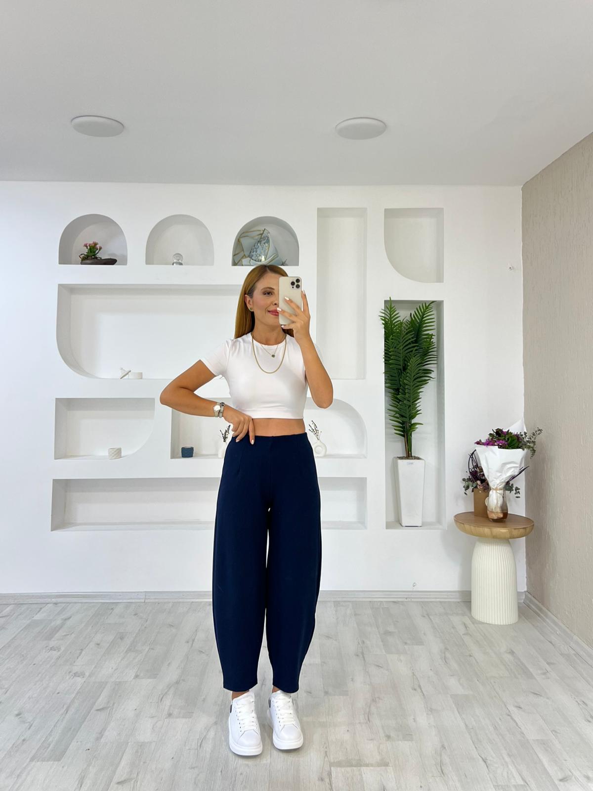 Kreep Kemersiz Balon Pantolon - Lacivert